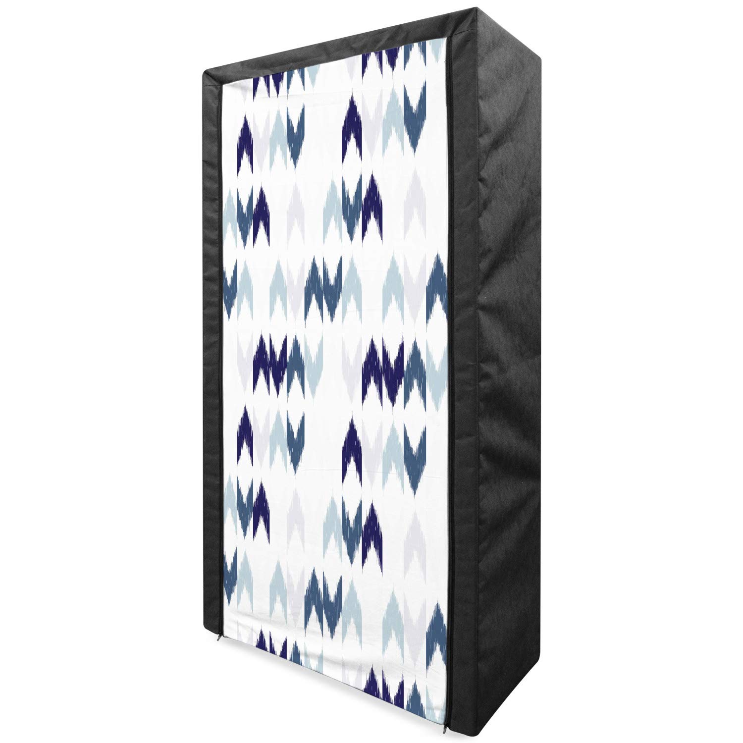 Ambesonne Navy Blue Portable Fabric Wardrobe with Shelves - 33.5 Inch Clothing Organizer & Storage Closet - Abstract Ikat Chevron Pattern in Purple Slate Blue White - Perfect for Bedroom, Dorm, Apartment or Small Space Organization