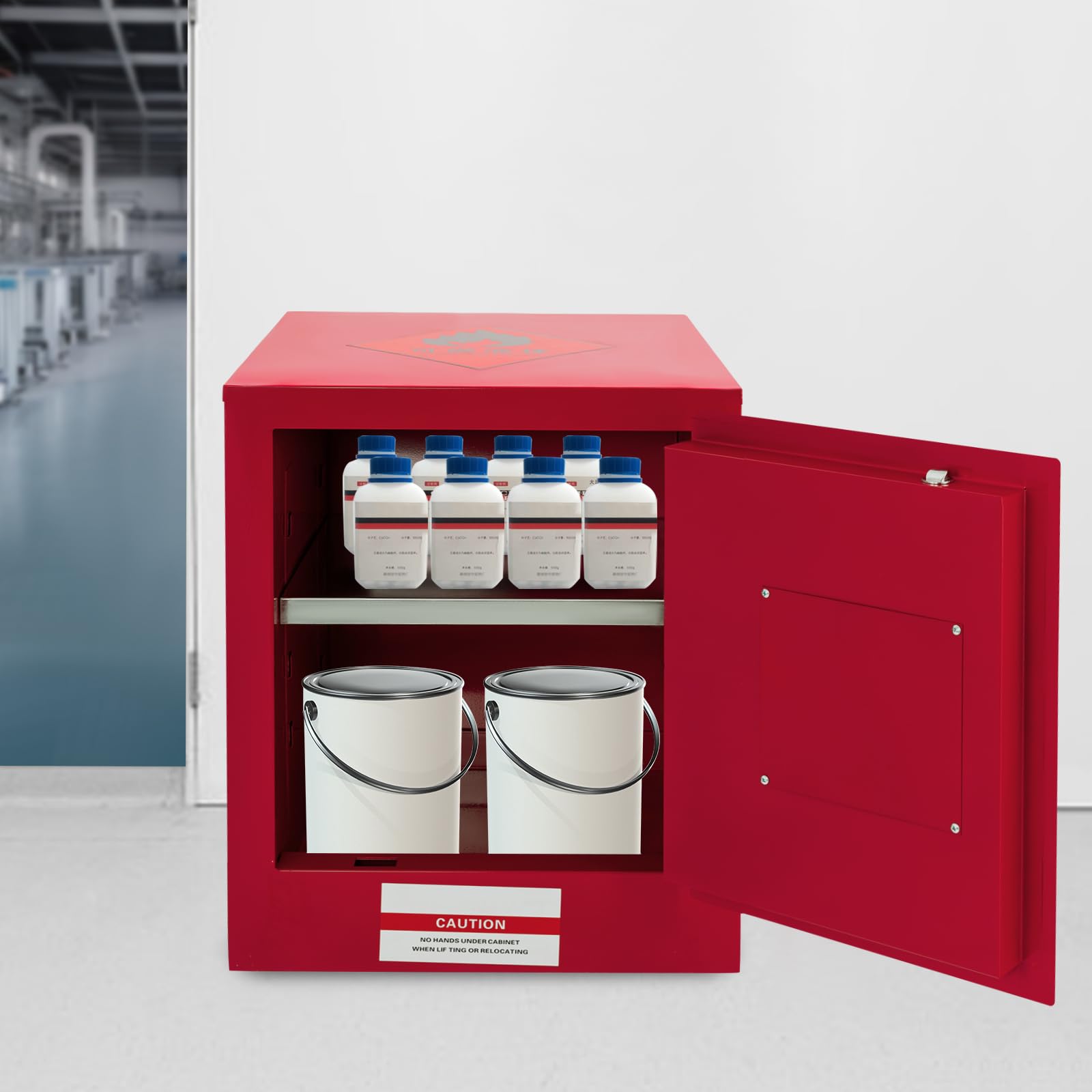 4 Gallon Industrial Fire Safety Cabinet for Flammable Liquids - Explosion Proof Chemical Storage Cabinet Made of Cold Rolled Steel - Ideal for Laboratories, Workshops & Industrial Facilities (Red)