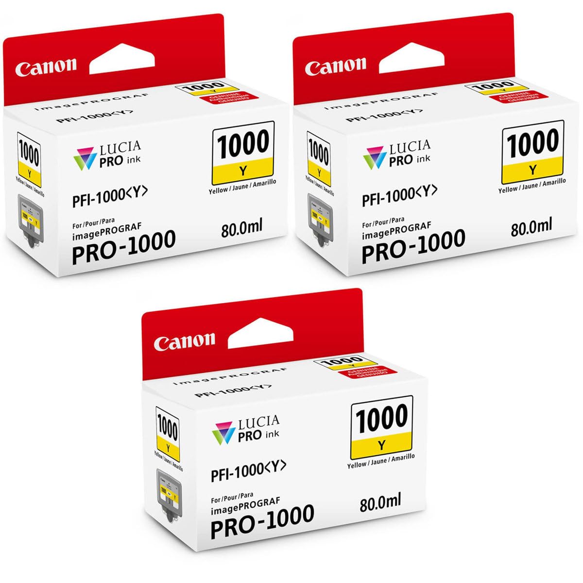 Canon PFI-1000Y Yellow LUCIA PRO Ink Cartridge 3-Pack - Compatible with imagePROGRAF PRO-1000 Printer | Professional Photo Printing, Fine Art Reproduction, Graphic Design Projects