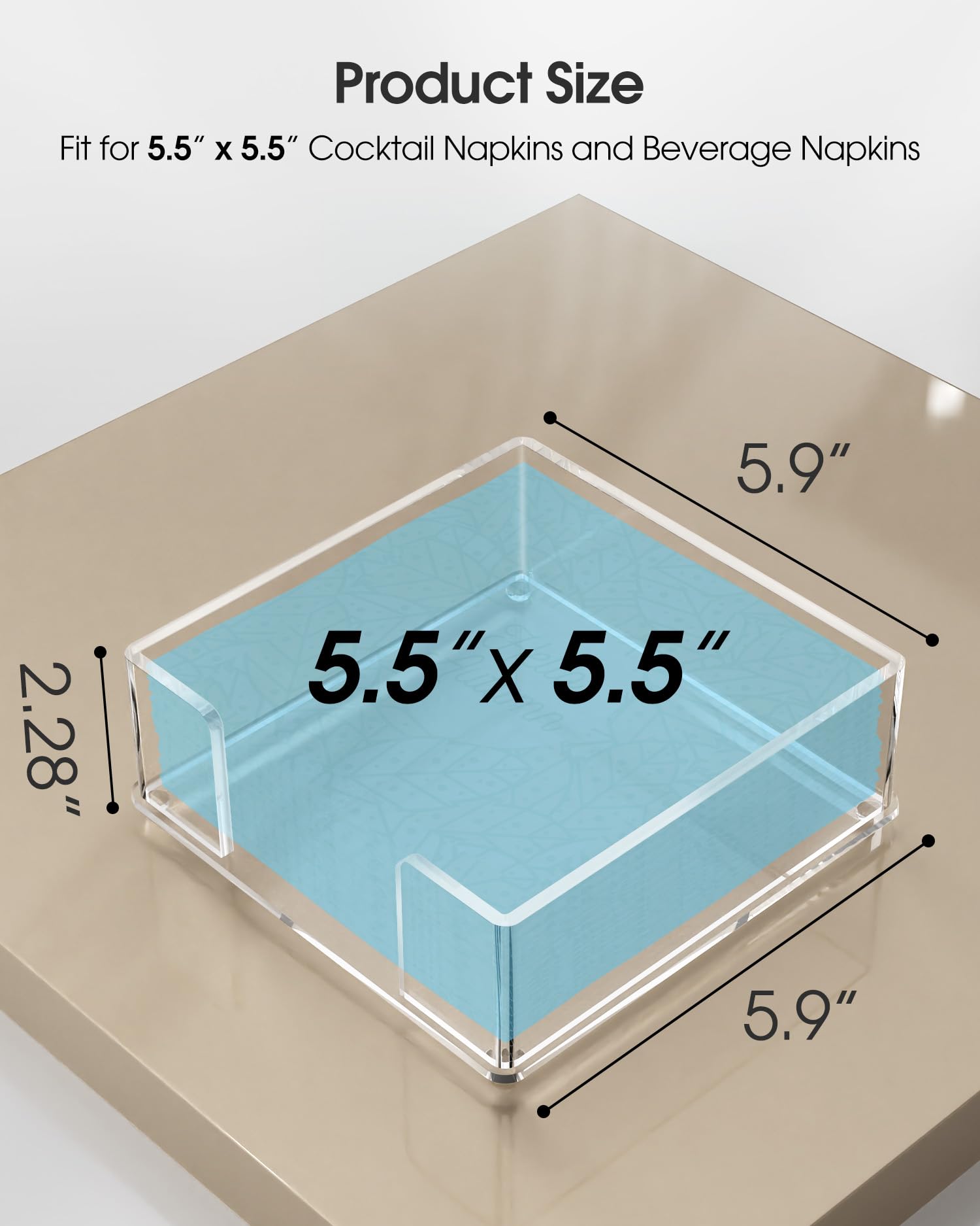 MaxGear Clear Acrylic Cocktail Napkin Holder - 5.5 x 5.5 Inch Tabletop Beverage Towel Caddy for Bars, Parties, Kitchens & Dining Rooms - Perfect for Hosting, Entertaining & Home Decor