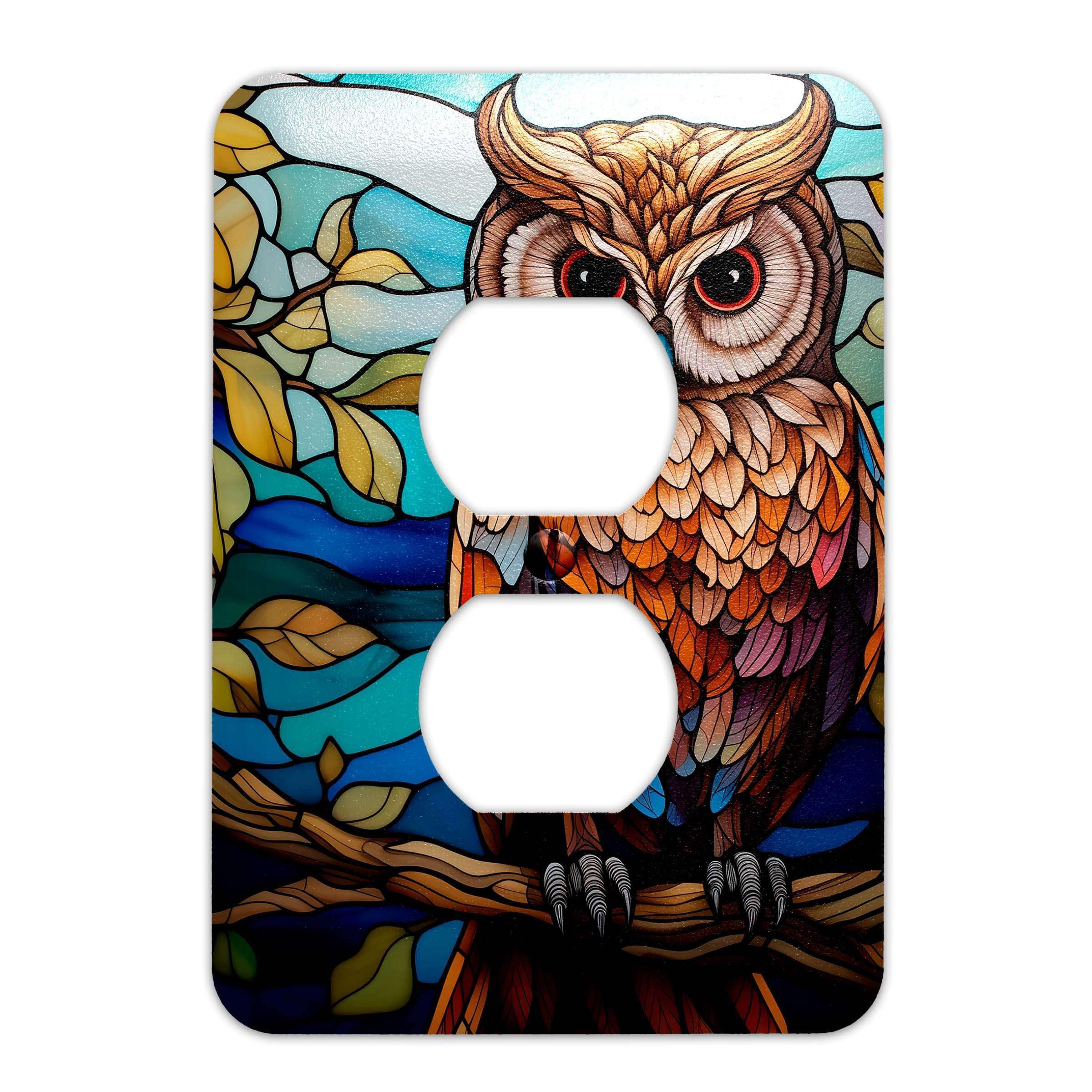 Owl Design Faux Stained Glass Metal Light Switch Plate Cover - Decorative Single Outlet Cover for Home Decor, Bedroom, Living Room - Multiple Sizes Available #4804