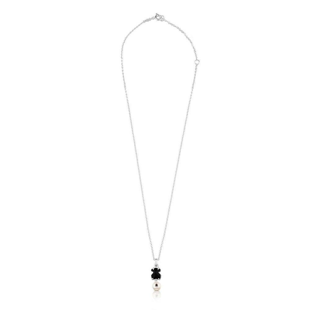 TOUS Black Onyx and Pearl Sterling Silver Necklace for Women - Elegant Layered Pendant Jewelry Gift for Birthday, Anniversary & Valentine's Day