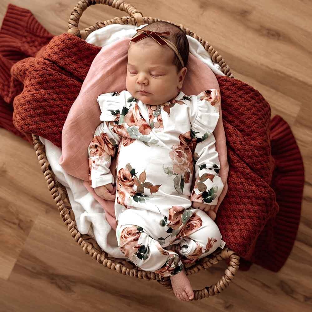 Organic Baby Growsuit Size 0000 - Snuggle Hunny Soft Cotton Rosebud Print for Newborns | Perfect for Sleepwear, Playtime & Photo Shoots