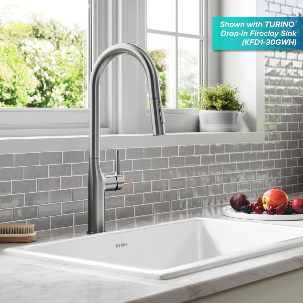 KRAUS Oletto Tall Modern Pull-Down Single Handle Kitchen Faucet - Spot Free Stainless Steel (KPF-3101SFS) | High Arc Design for Deep Sinks, Perfect for Washing Large Pots & Vegetables