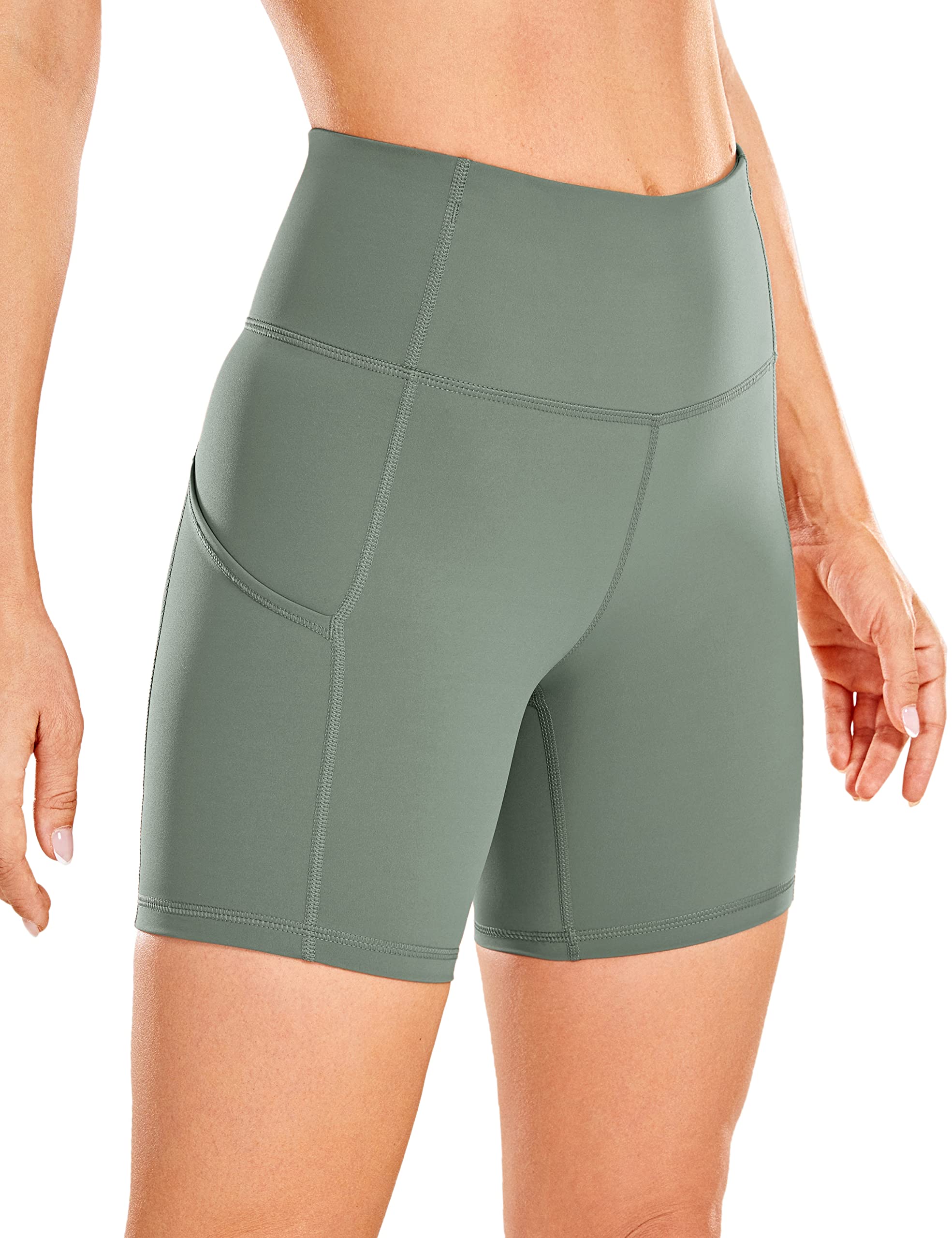 CRZ YOGA Women's High Waisted 6-Inch Running Shorts - Naked Feeling Lightweight Gym Biker Shorts with Pockets for Yoga, Workouts & Lounge Wear