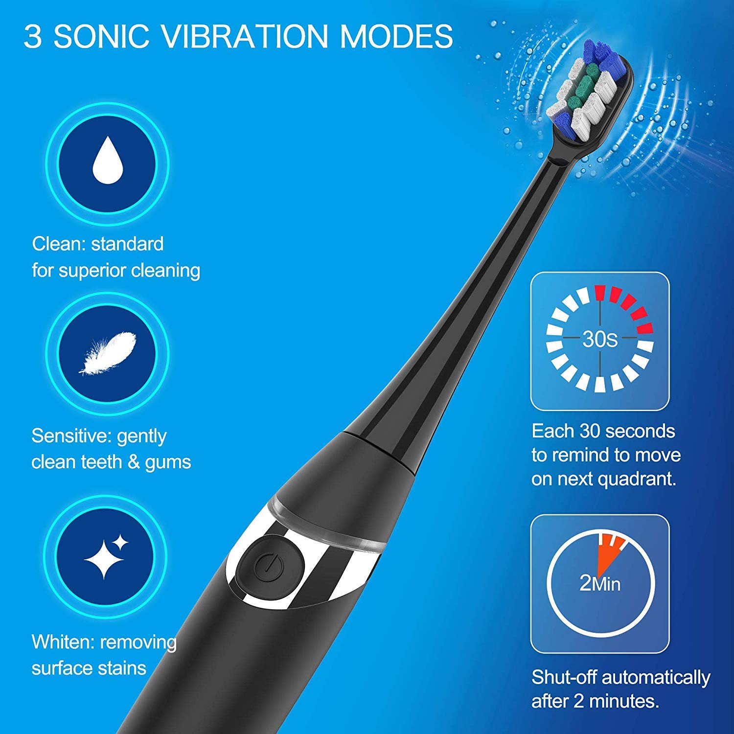 DentaSonique Electric Toothbrush - Rechargeable Sonic Toothbrush with 3 Brush Heads, Whitening & Gum Care - Perfect for Travel & Home Oral Hygiene