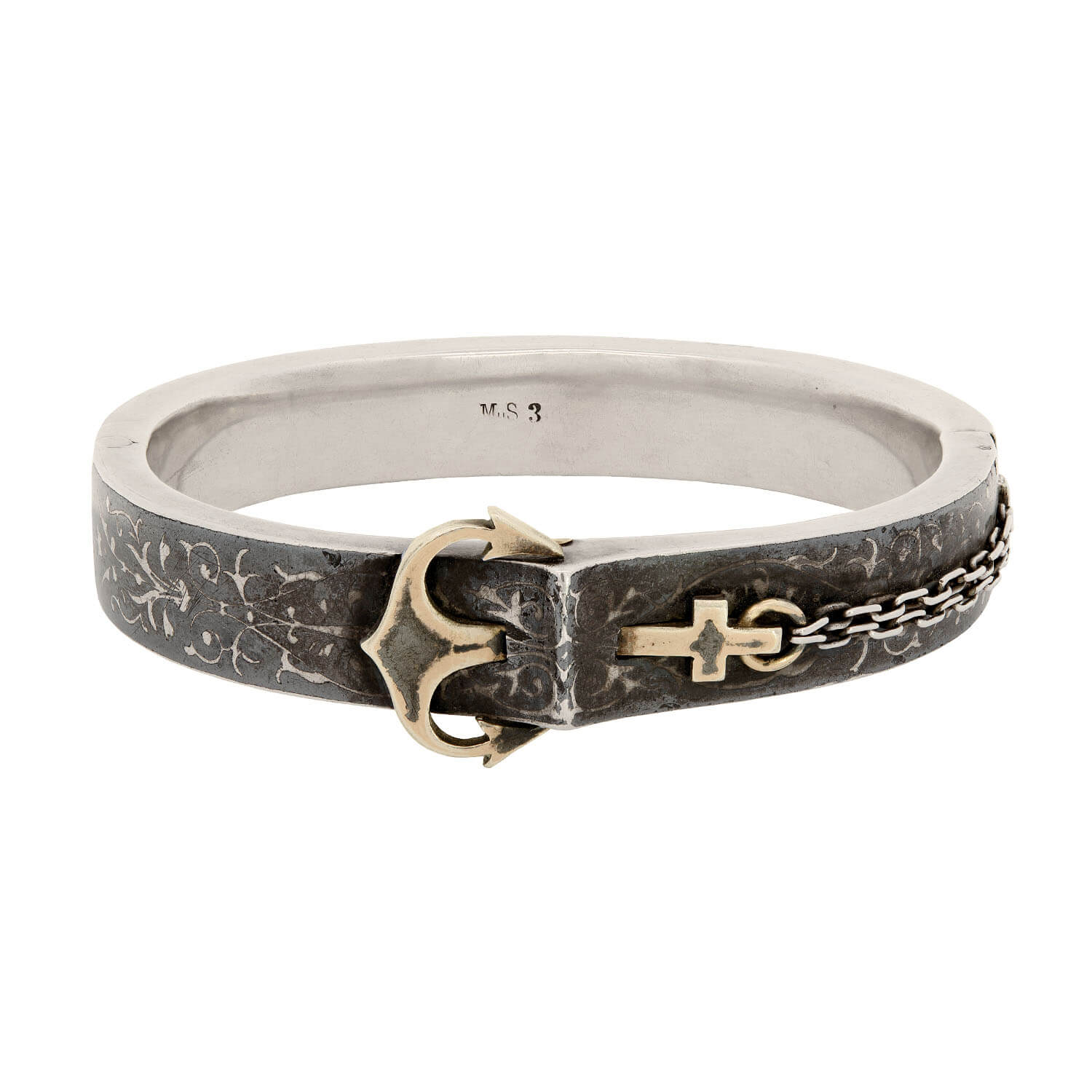 Victorian Austro-Hungarian Silver Niello Anchor & Chain Cuff Bracelet - Vintage Nautical Jewelry for Women, Perfect for Weddings, Parties & Everyday Wear