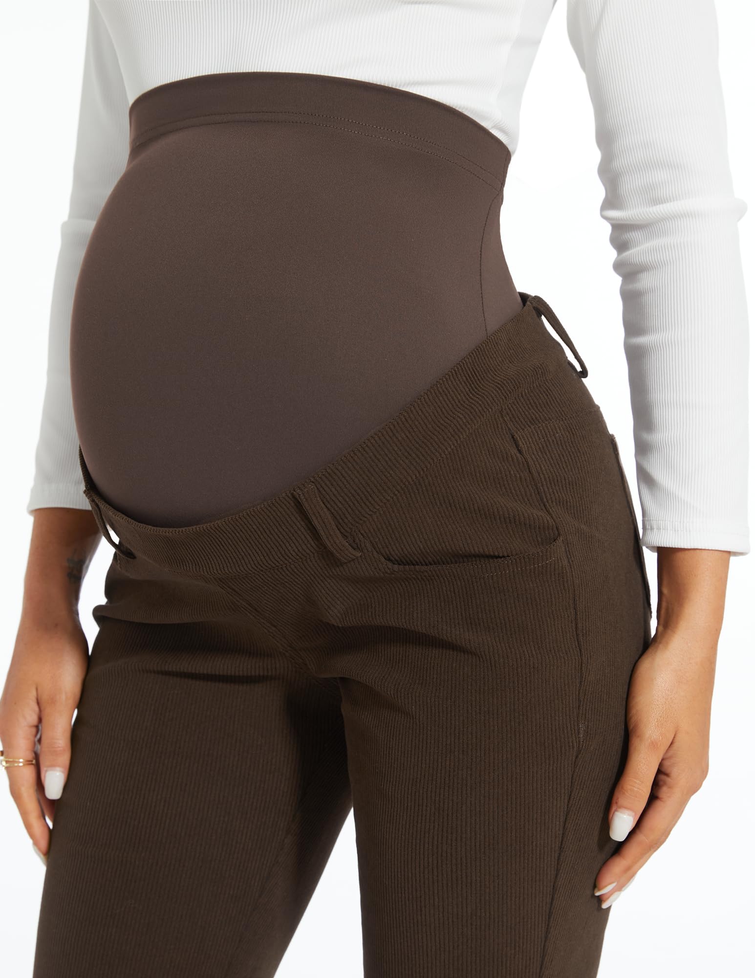 AMPOSH Women's Maternity Corduroy Pants - Over The Belly Stretch Flare Leg Pregnancy Pants with Pockets | Soft Comfortable for Everyday Wear, Work & Casual Outfits