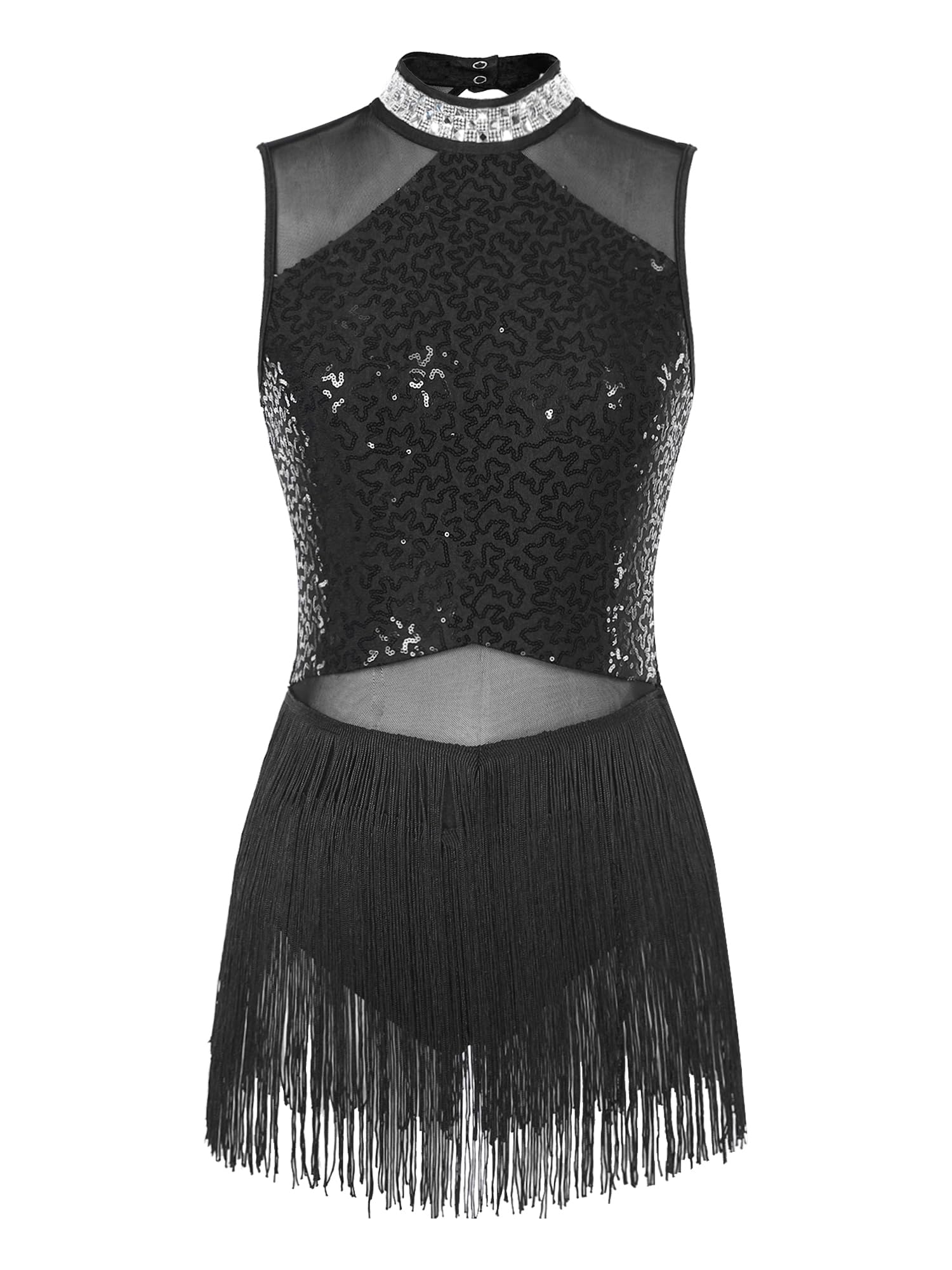 YiZYiF Women's Rhinestone Fringe Latin Dance Dress - Samba, Rumba, Ballroom Performance Costume for Competitions & Showcases