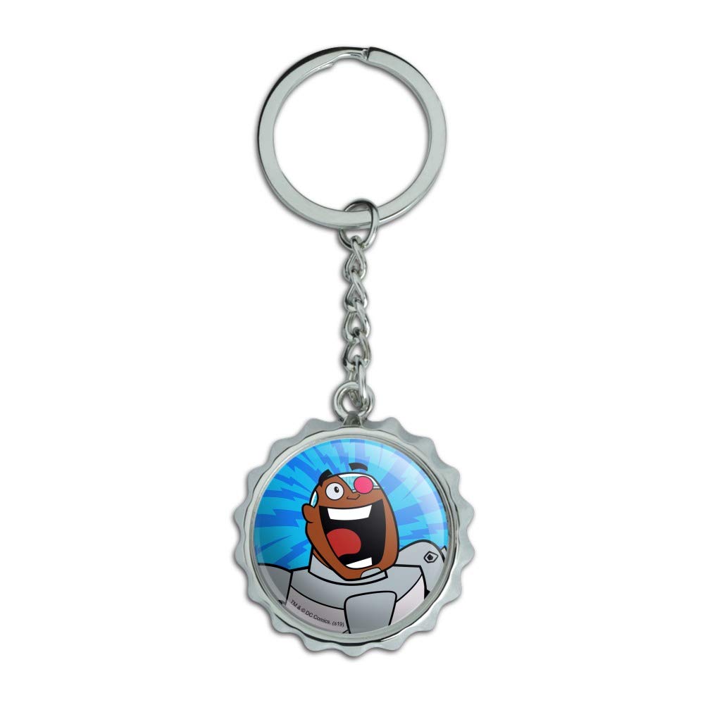 Teen Titans Go! Cyborg Keychain - Chrome Plated Metal Bottle Opener with Pop Cap Design - Perfect for Backpacks, Key Rings & Comic Book Fans Gifts