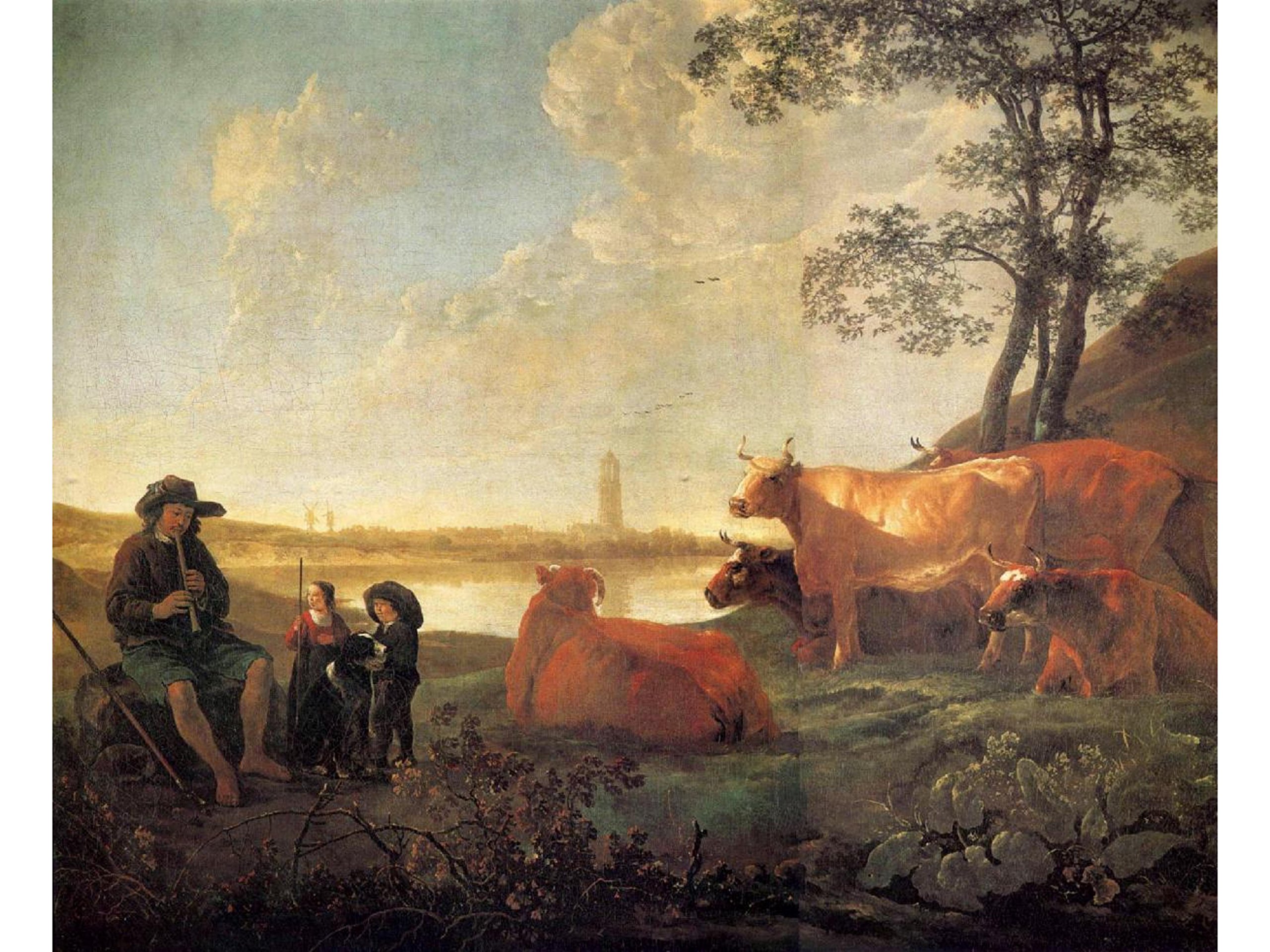 Landscape with Shepherds and Flock Near Rhenen by Aelbert Cuyp - Dutch Golden Age Oil Painting Reproduction - Perfect for Home Decor & Art Collectors