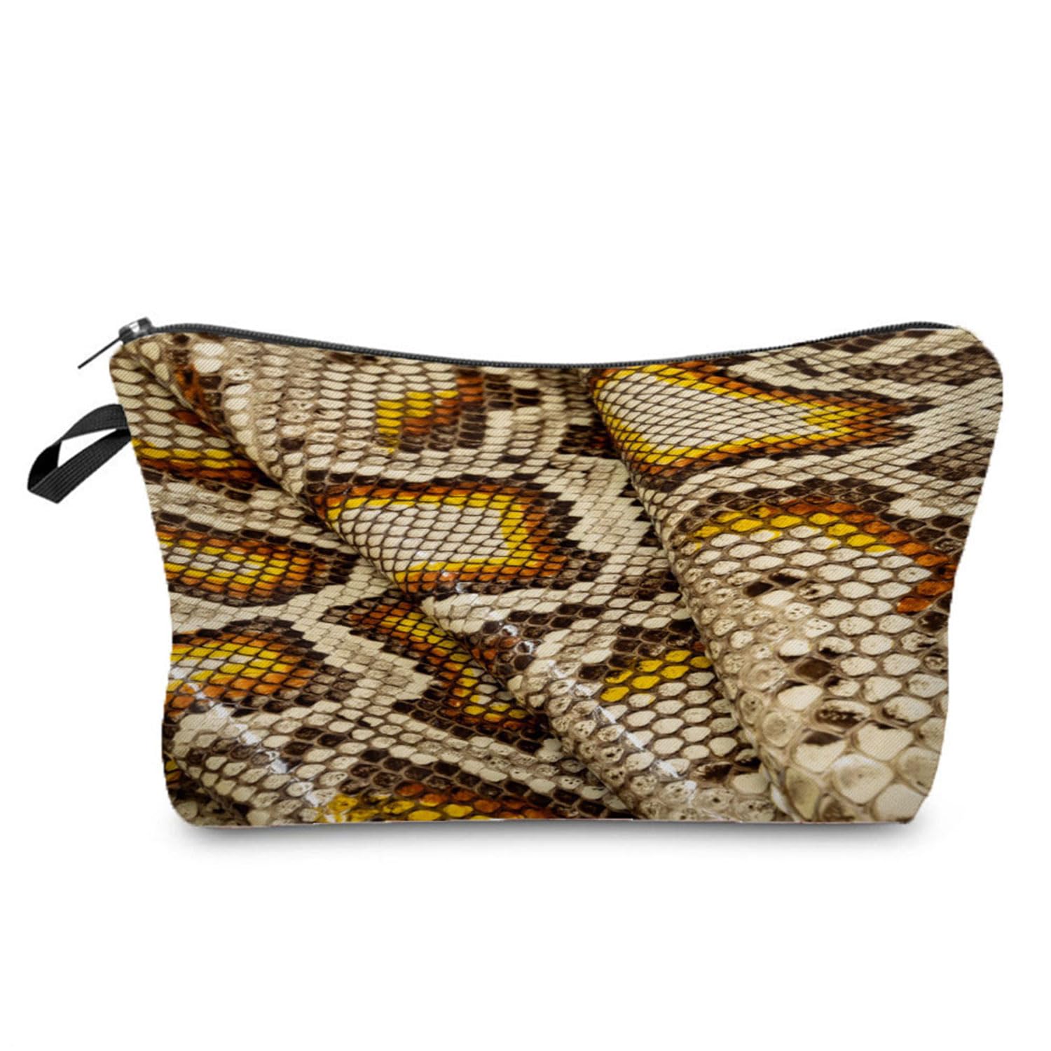 Snakeskin Cosmetic Bag - Cute Small Makeup Pouch for Travel & Toiletry Storage | Zippered Organizer with Snakeskin Pattern | Perfect Birthday Gift for Snake Lovers & Women | Great for Travel, Gym, and Everyday Use