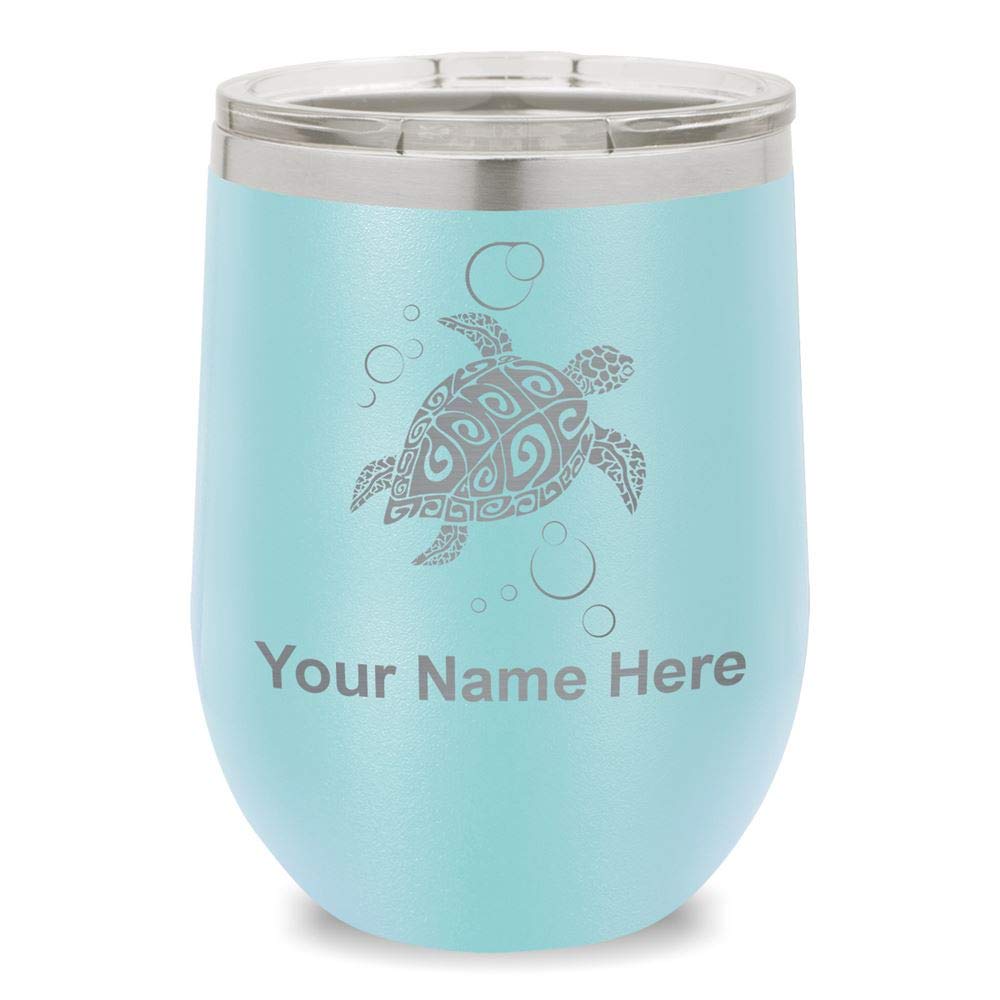 LaserGram Personalized Engraved Double Wall Stainless Steel Wine Tumbler with Hawaiian Sea Turtle Design - 20oz Insulated Cup for Hot & Cold Drinks - Perfect for Beach Parties, Wedding Favors, and Outdoor Adventures (Light Blue)