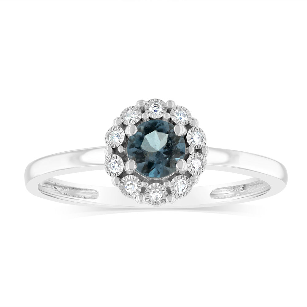 0.30 Carat London Blue Topaz and Diamond Ring in 9ct White Gold - Elegant Engagement, Anniversary or Gift Jewelry for Women