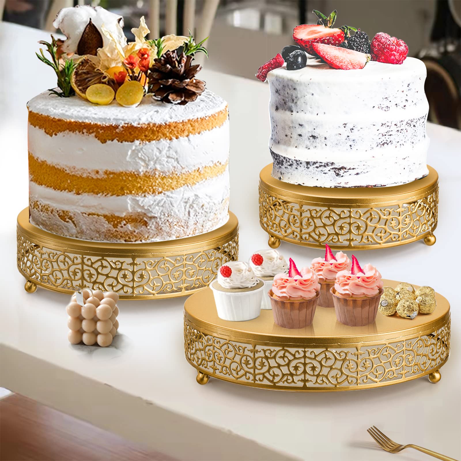 Hedume 3-Pack Metal Cake Stands - Elegant Dessert Display for Cupcakes, Pastries & Candy - Perfect for Weddings, Events & Birthday Parties - Ideal for Buffet Tables, Dessert Bars & Party Decor