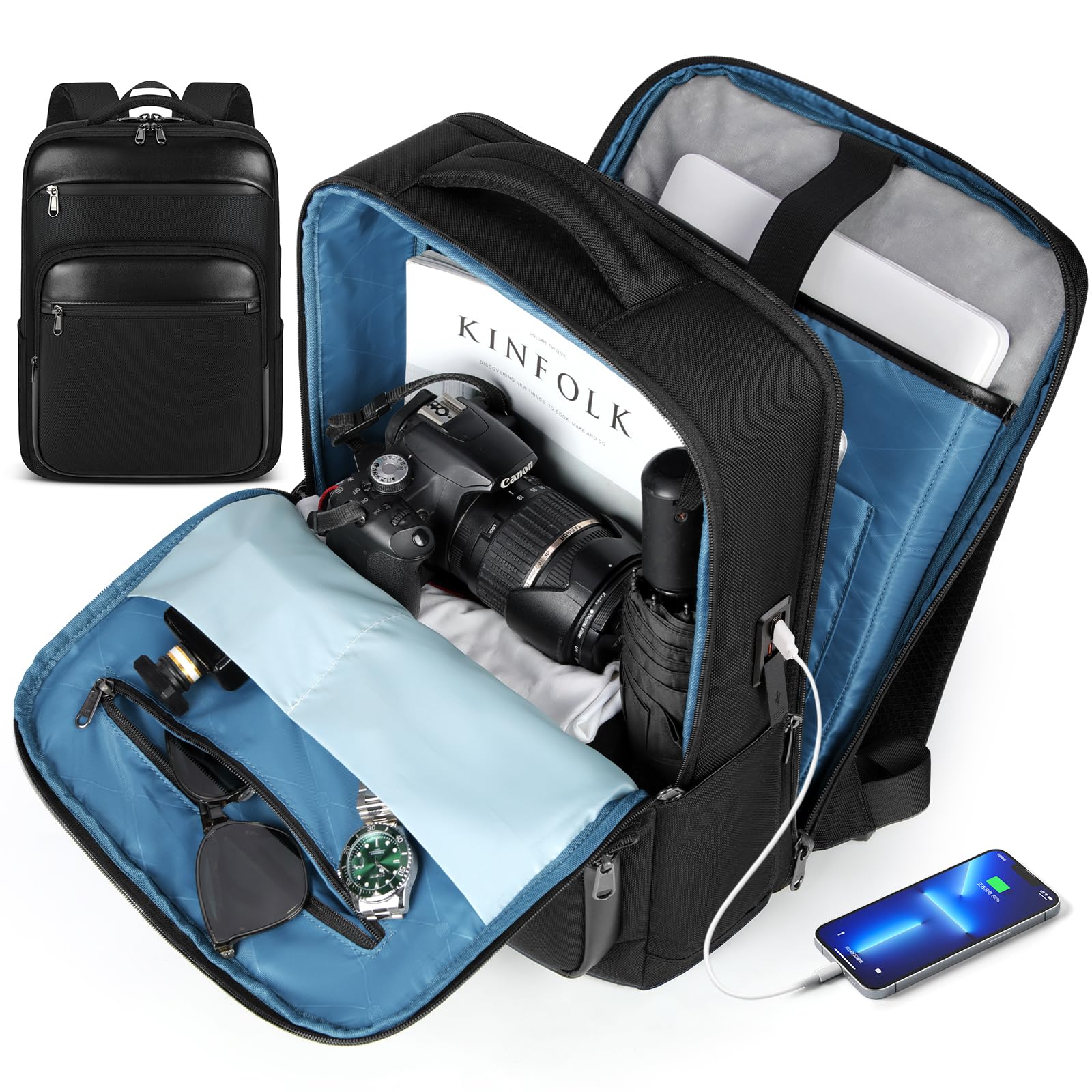NEWHEY 15.6 Inch Laptop Backpack for Men & Women - USB Charging Port, Waterproof Business Backpack, Airplane Approved Carry-On - Perfect for Work, College, Office & Travel - Durable Daypack for Commuters & Students