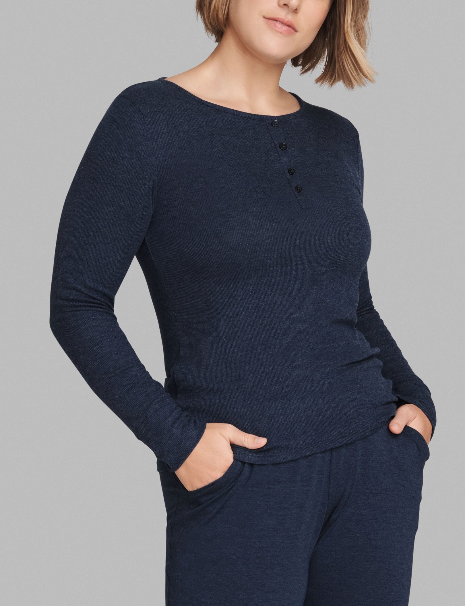Women's Casual Henley Long Sleeve Shirt - Soft Cotton Relaxed Fit T-Shirt for Lounge, Sleep & Everyday Wear
