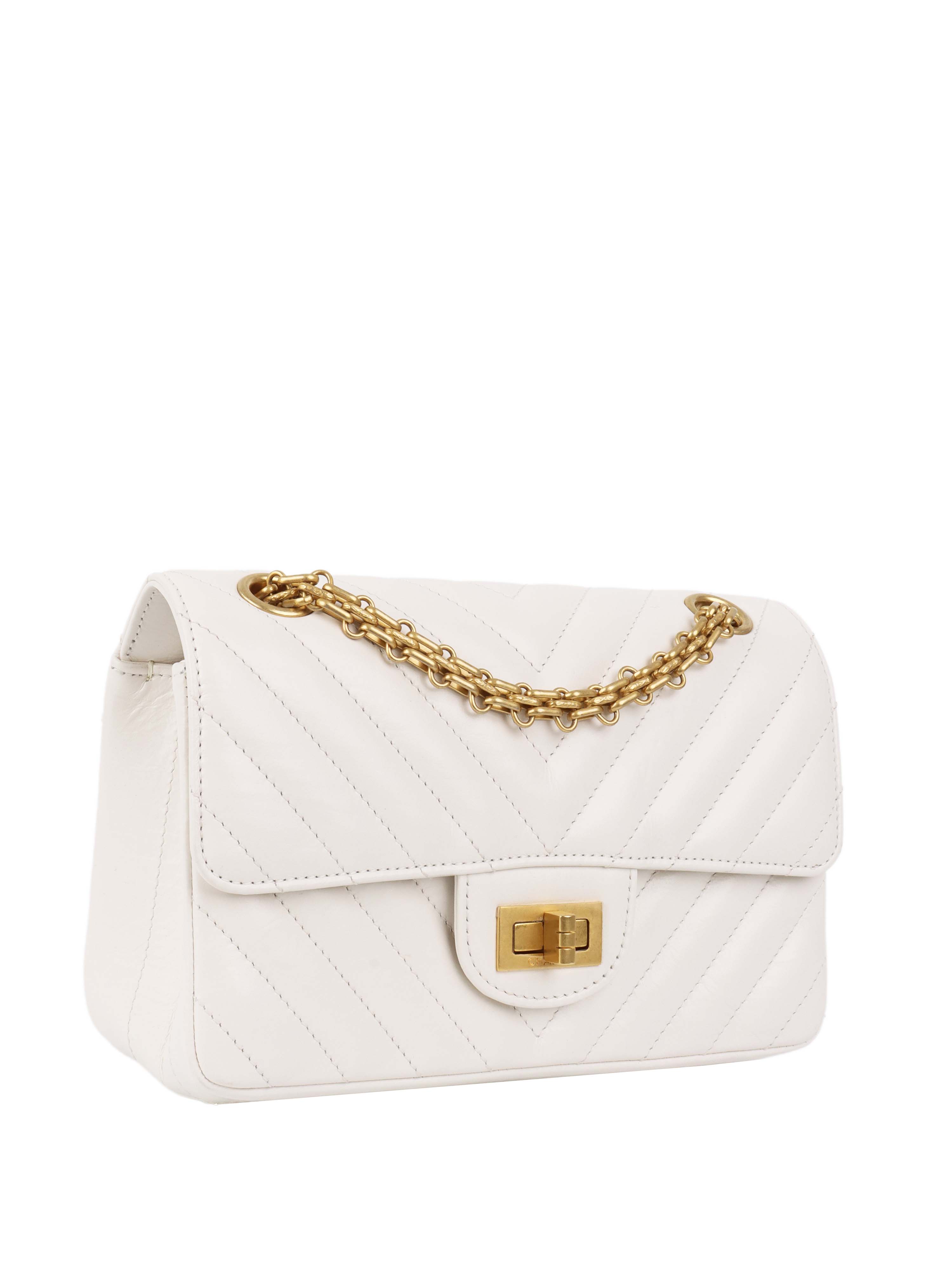 Chanel Small White Chevron 2.55 Classic Flap Bag - Luxury Designer Handbag for Women, Perfect for Everyday Use & Special Occasions