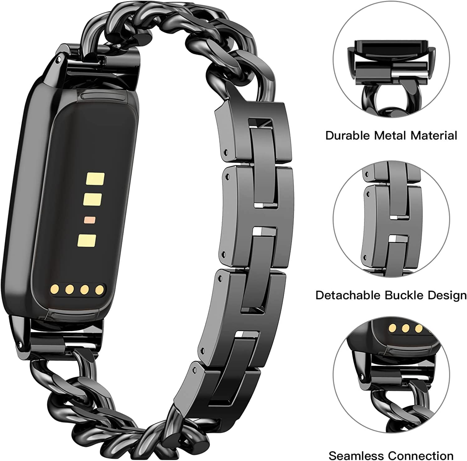 Wizvv Stainless Steel Adjustable Thin Metal Band Replacement Bracelet Compatible with Fitbit Luxe Smartwatch - Elegant & Interchangeable Wristband for Women (Perfect for Workouts, Office & Daily Wear)