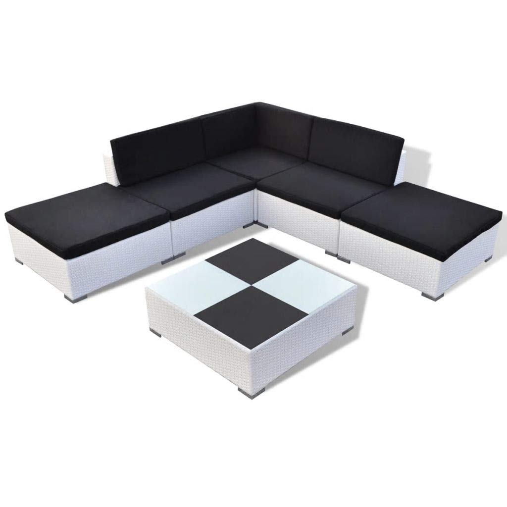 Modern 6-Piece White Poly Rattan Patio Furniture Set with Cushions - Outdoor Conversation & Bistro Set for Home, Lawn, Balcony & Garden | Perfect for Relaxing, Entertaining & Outdoor Dining