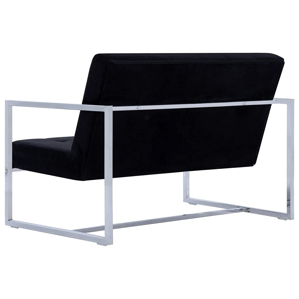 2-Seater Sofa with Armrests - Black Chrome & Velvet Upholstery - Modern Living Room, Apartment or Office Furniture - Perfect for Small Spaces, Lounging & Entertaining Guests