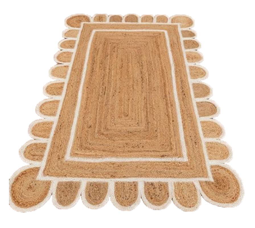 Handmade Natural Jute Rug with Scalloped Edge & Multiple Borders - Vintage Boho Style 2.6x30 ft Runner for Living Room, Bedroom, Hallway | Eco-Friendly Floor Mat for Home Decor by THERUGCAFE