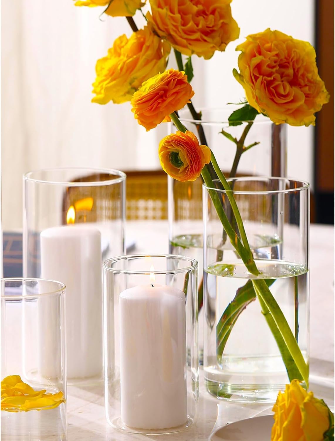24-Piece Clear Glass Hurricane Candle Holders - Cylinder Pillar Candle Holders for Wedding Centerpieces, Party Decorations & Home Décor - Perfect for Romantic Dinners, Holiday Tablescapes and Special Events
