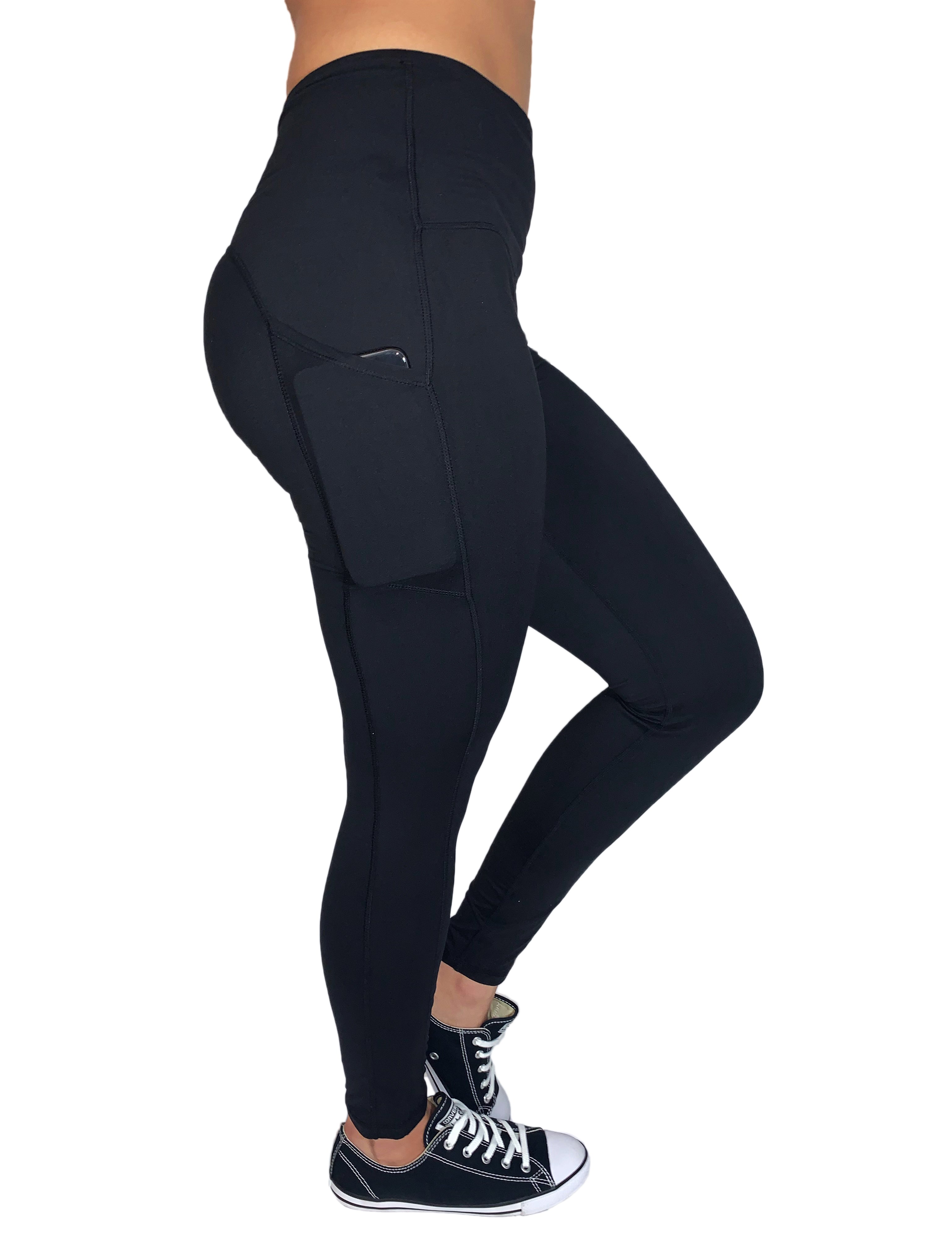 High-Waisted Solid Color Active Leggings with Pockets - Women's Workout Yoga Running Gym Leggings for Fitness & Casual Wear
