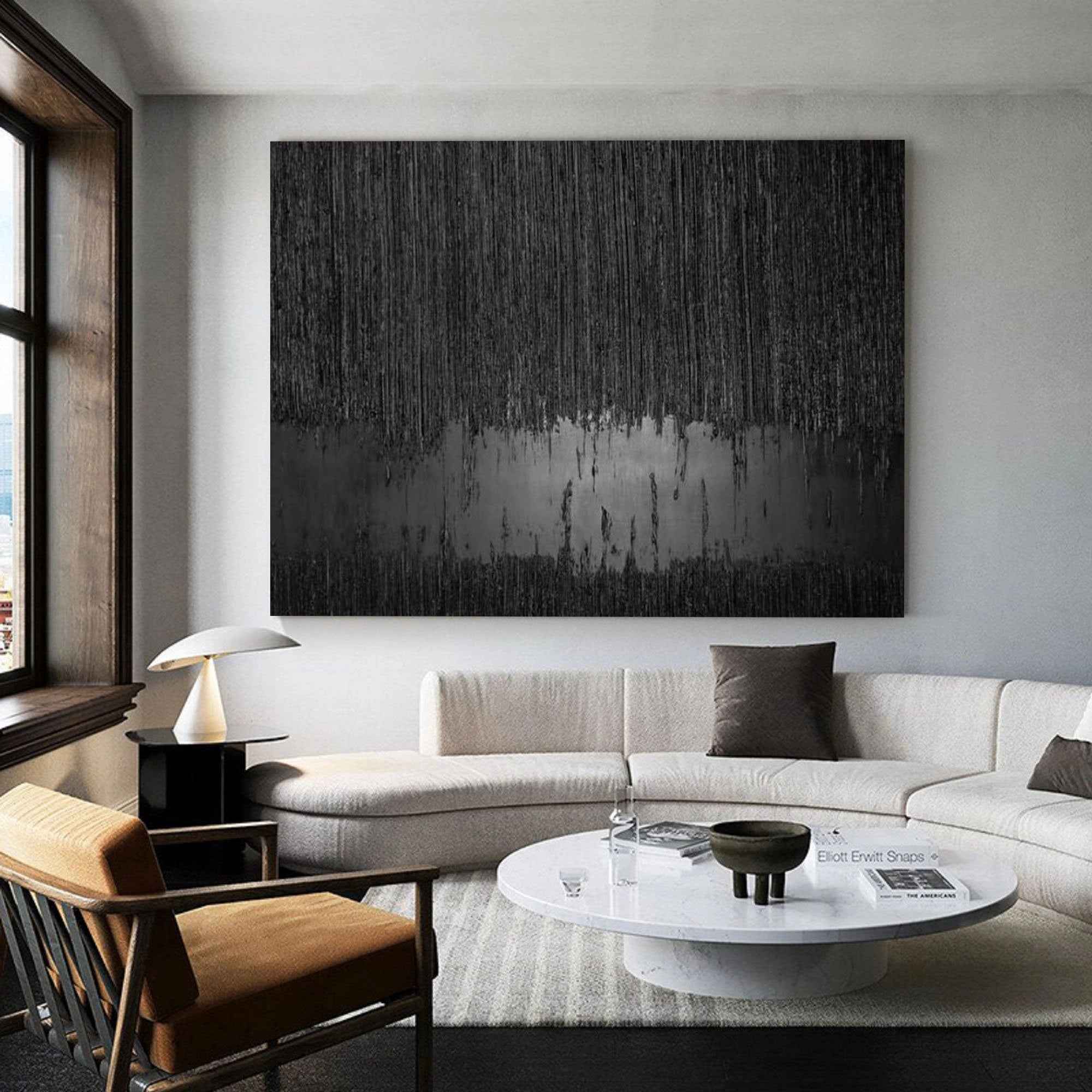 Black Minimalist Textured Abstract Wall Art Painting - Modern Home Decor for Living Room, Bedroom & Office | Premium Canvas Artwork #MZ024