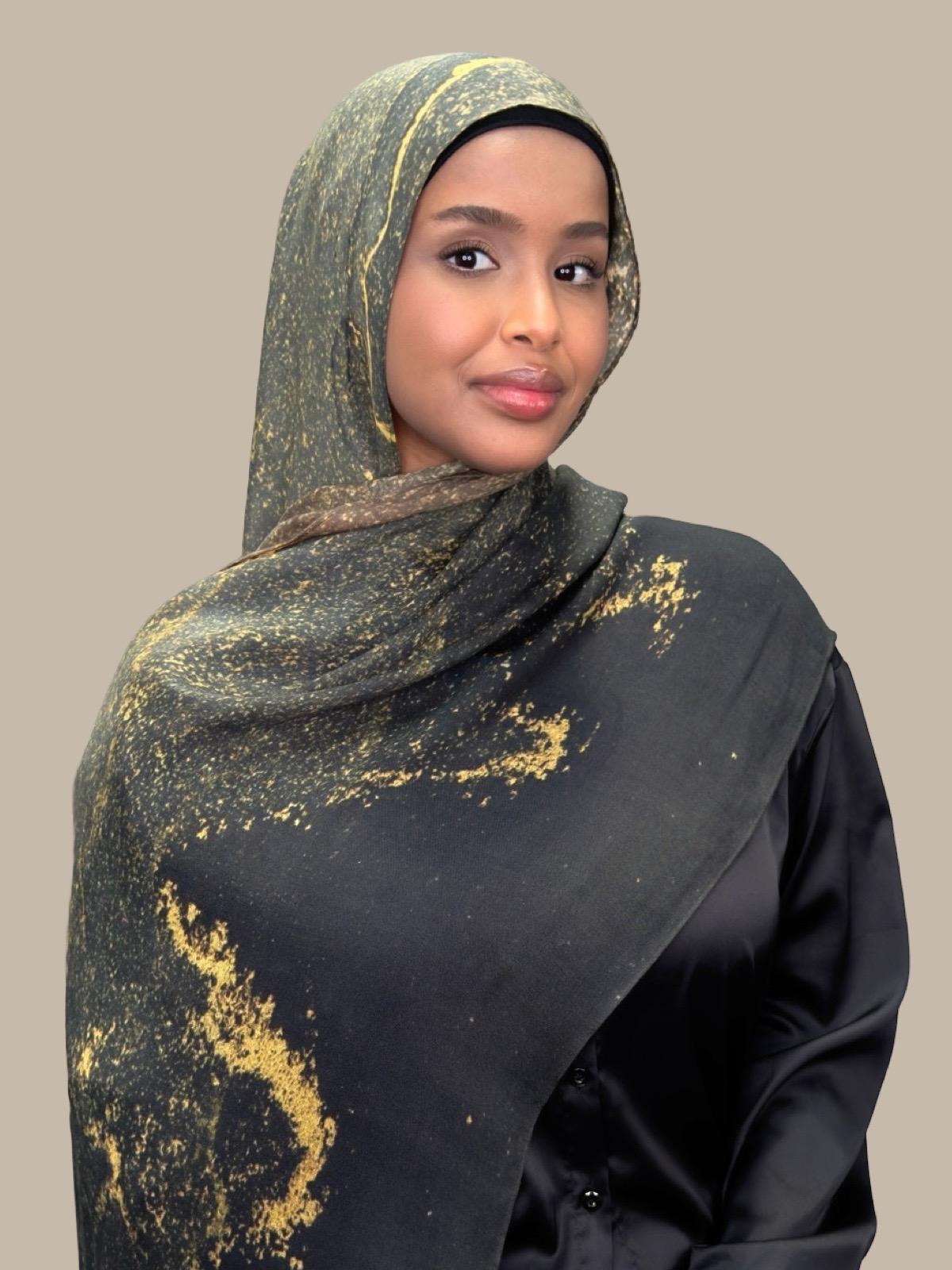 Golden Dune Print Modal Hijab - Soft & Breathable Muslim Headscarf for Women - Perfect for Daily Wear, Prayer, and Special Occasions