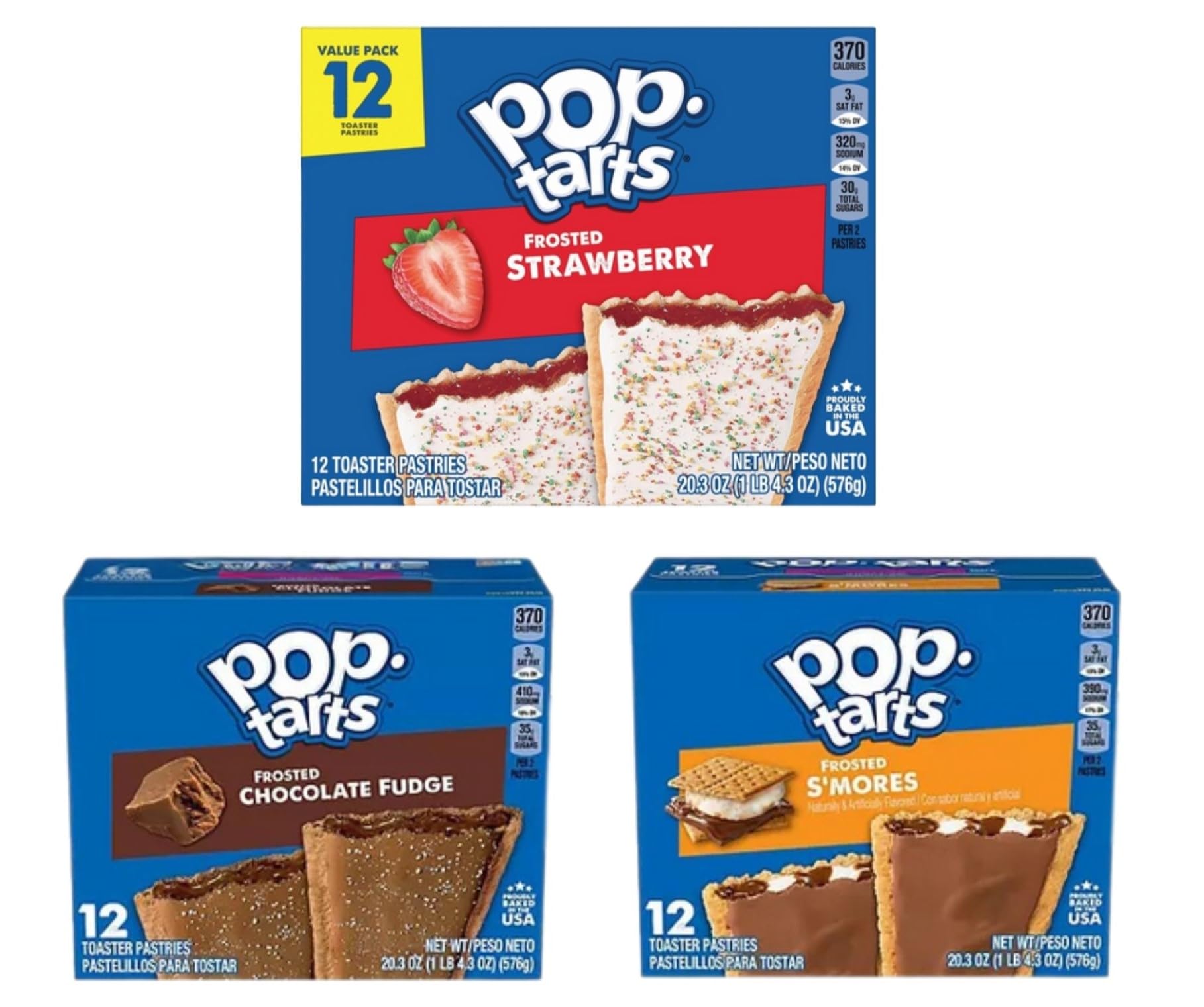 Asherpro Toaster Pastries Variety Pack - Frosted Strawberry, Chocolate, S'mores - Breakfast & Kids Snacks for School & Home