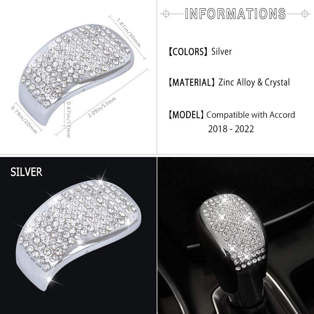 2018-2022 Honda Accord 10th Gen Gear Shift Lever Cover - Compatible with 1.5T EX, EX-L, LX & V6 FWD Models - Sparkling Crystal Silver Interior Decoration Accessory | Perfect for Car Customization & Stylish Upgrades