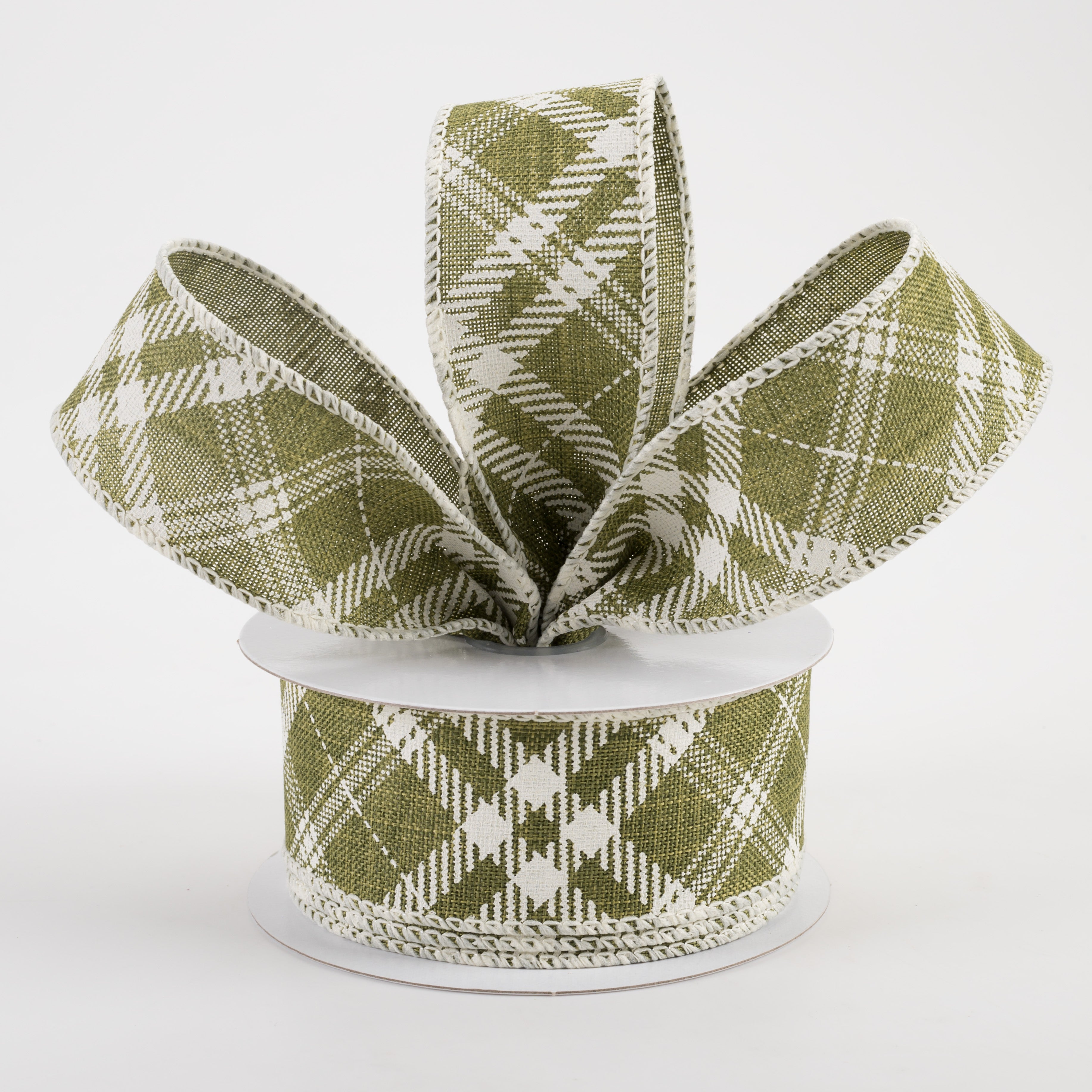 1.5 Inch Linen Hazel Diagonal Plaid Ribbon - Moss Green (10 Yards) - Perfect for Gift Wrapping, DIY Crafts, Scrapbooking & Home Decor