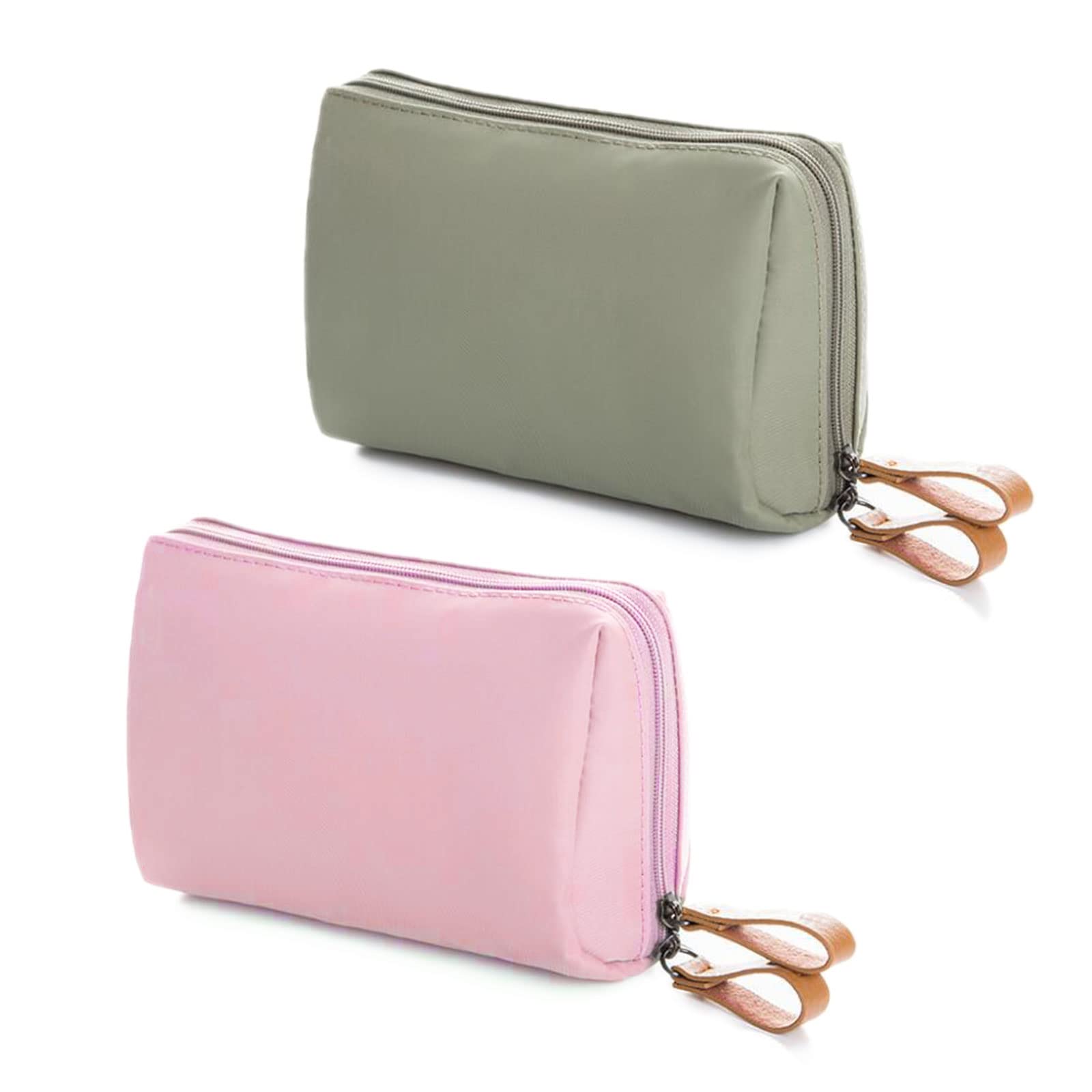 TSHAOUN Small Travel Makeup Bag - Waterproof Cosmetic Pouch with Zipper for Women | Portable Toiletry Organizer | Perfect for Vacation, Gym & Daily Use (Green & Pink)