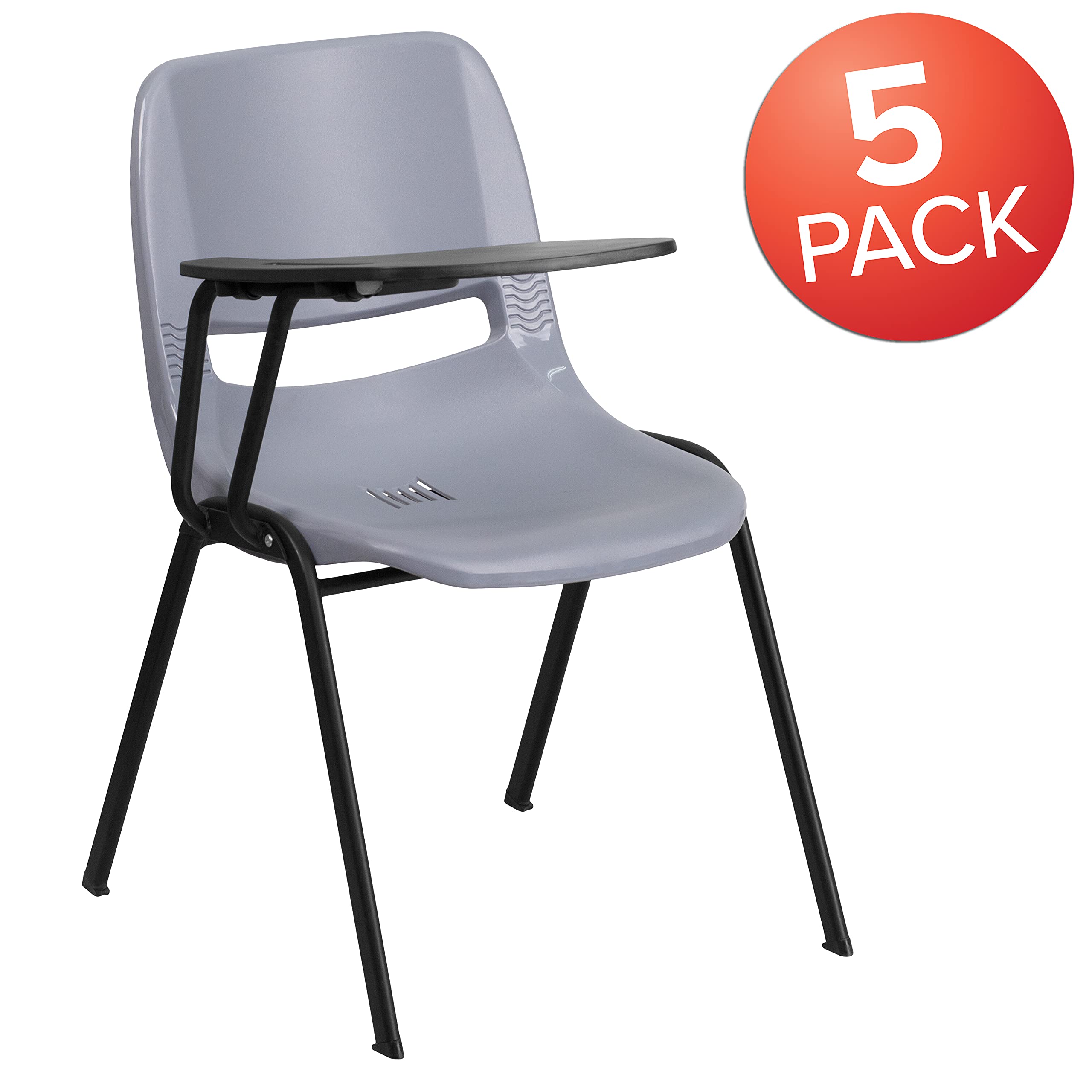 5 Pack Gray Ergonomic Office Chair with Flip-Up Tablet Arm - Right Handed Comfort Support for Home, Office & Conference Room Use