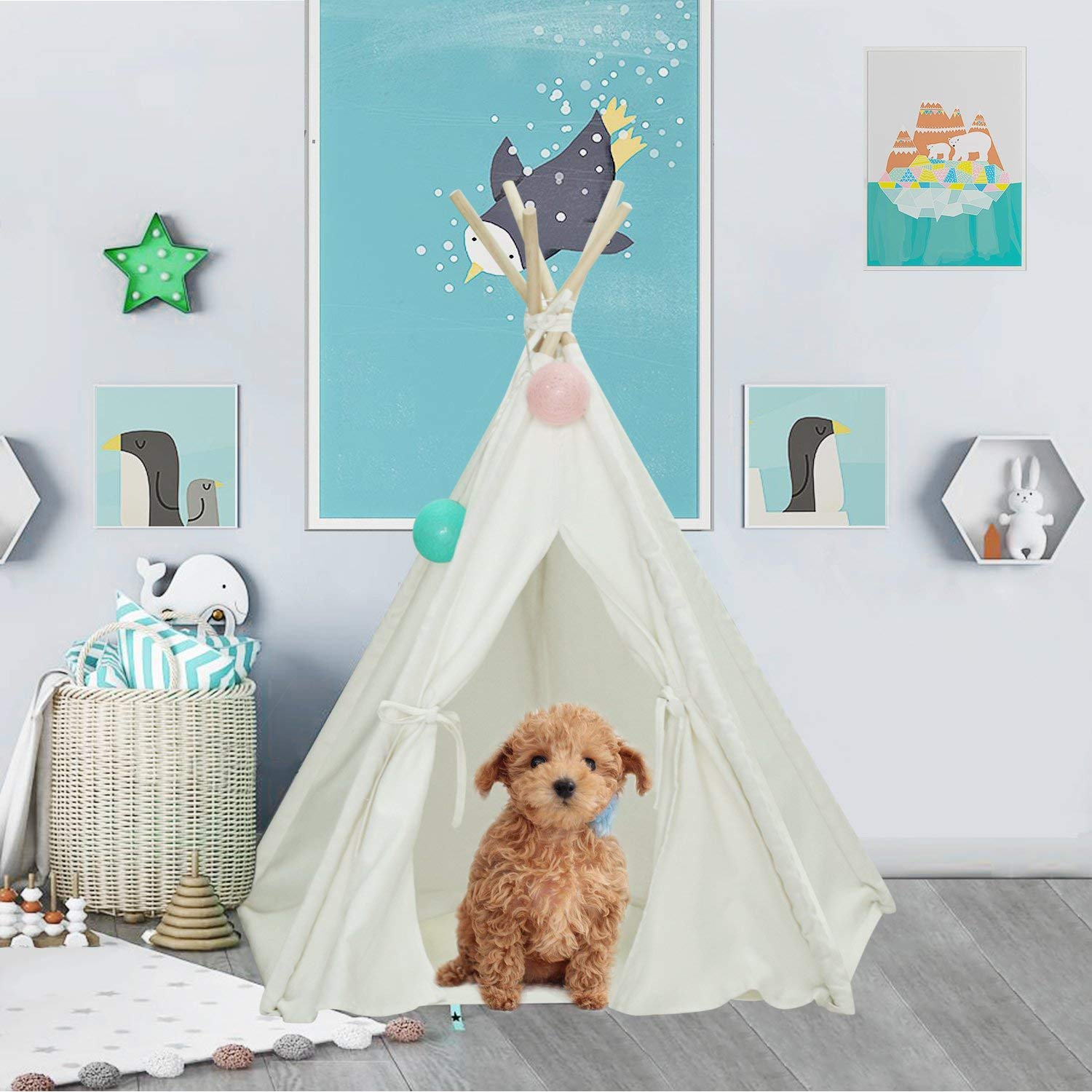 Dog Teepee Tent for Small Dogs & Cats - Portable 24 Inch Pet House with Soft Mat for Indoor & Outdoor Use - Perfect for Camping, Backyard, and Cozy Home Decor