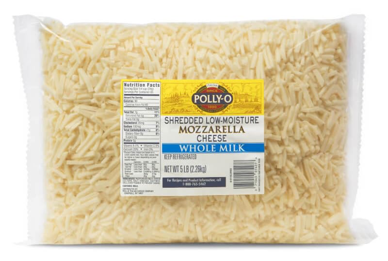 Polly-O Low Moisture Whole Milk Mozzarella Shredded Cheese - 5 lb Bulk Bag for Pizza, Pasta & Italian Cooking - High-Quality Melting Cheese for Restaurants & Home Chefs