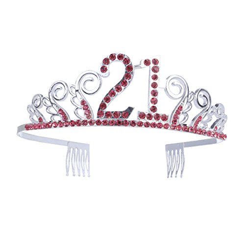 21st Birthday Tiara Crown for Women - Red Rhinestone Princess Headband for 21st Birthday Party, Prom, Bachelorette & Special Occasions | Elegant Hair Clip Comb Accessory for Girls & Adults