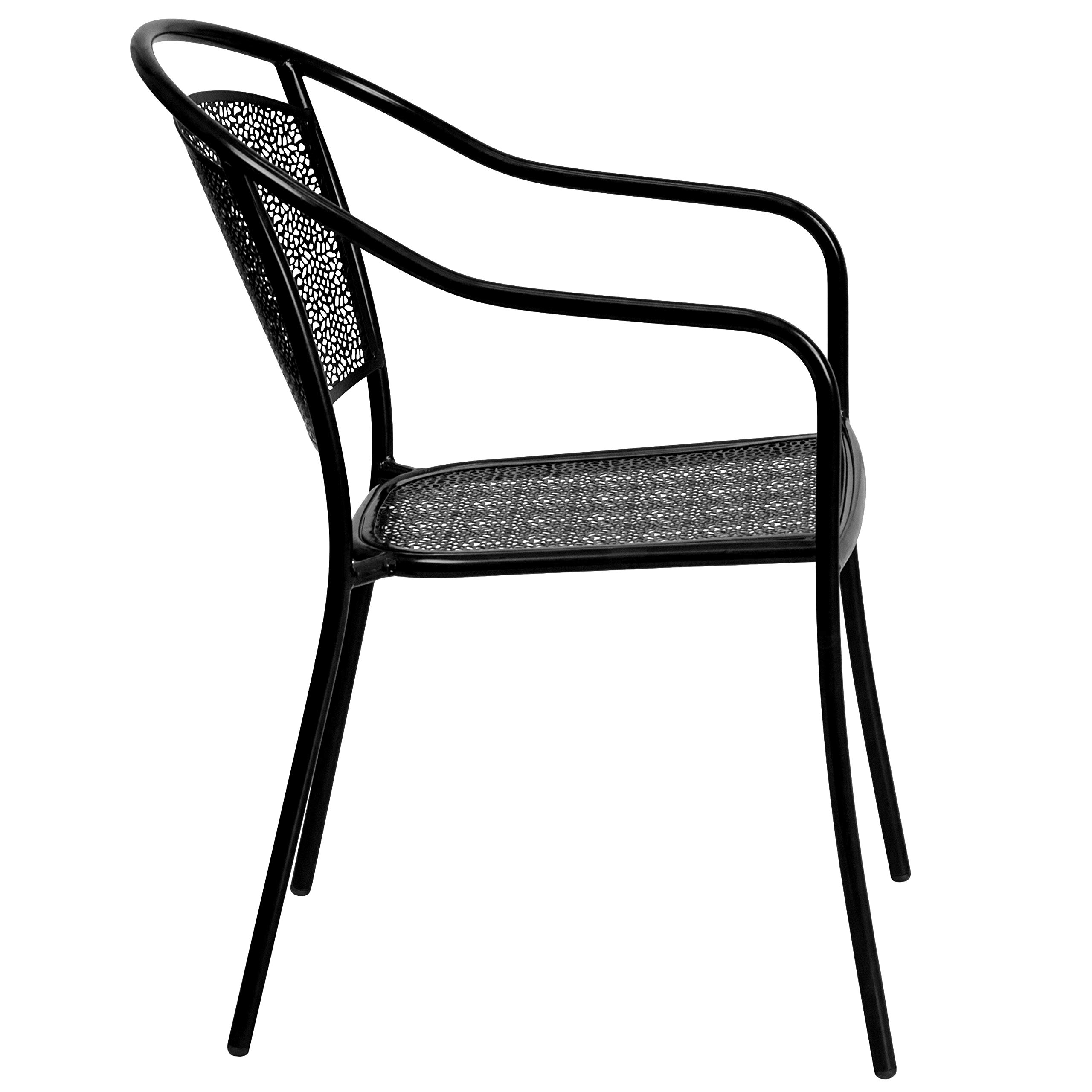 5 Pack Black Steel Indoor-Outdoor Patio Arm Chairs with Round Back - Durable Cafe Bistro Chairs for Restaurant, Garden, Balcony & Home Decor