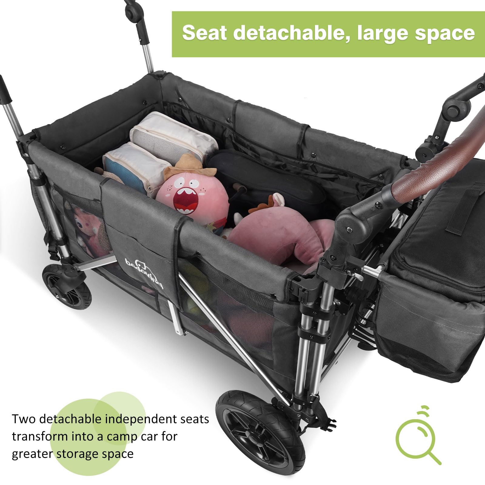 Best Double Stroller Wagon for 2 Kids - 2 High Seats with 5-Point Safety Harnesses & Adjustable Canopy - Foldable Push-Pull Wagon Cart for Outdoor, Camping, Shopping, Beach Trips and Family Adventures