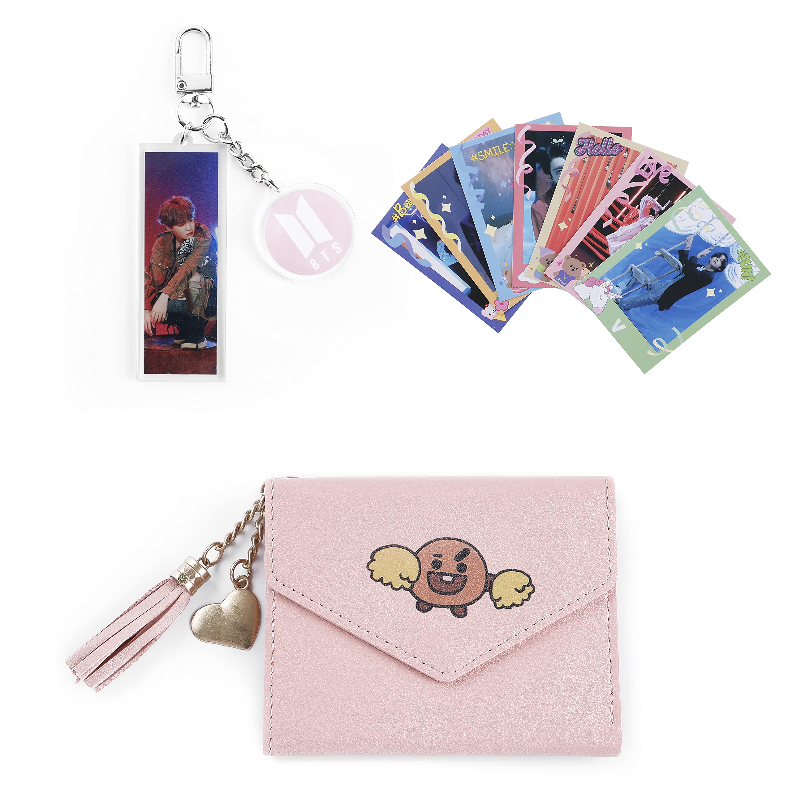 BTS Leather Wallet for Men - Kpop BTS Bangtan Boys Credit Card Holder with Keychain & Postcards - Perfect Army Gift for Fans (WC SUGA) | Ideal for Concerts, Fan Meetings & Daily Use