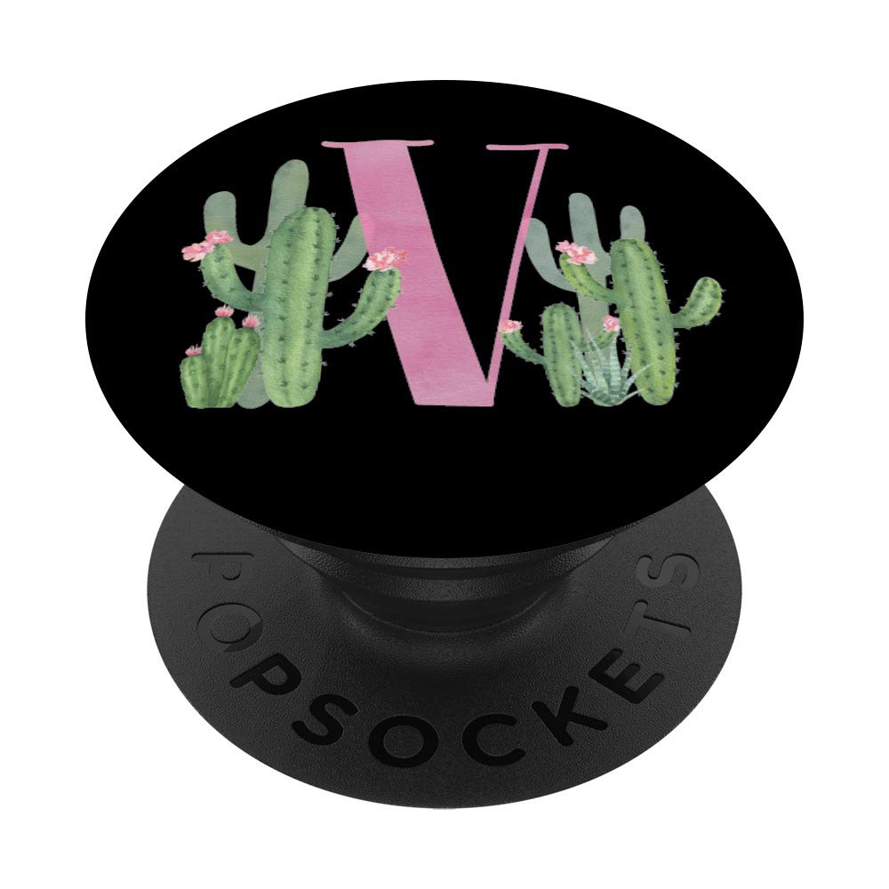 Pink and Black Watercolor Monogram Initial Letter V Cactus Design - Perfect for DIY Home Decor, Wedding Invitations, and Personalized Gifts