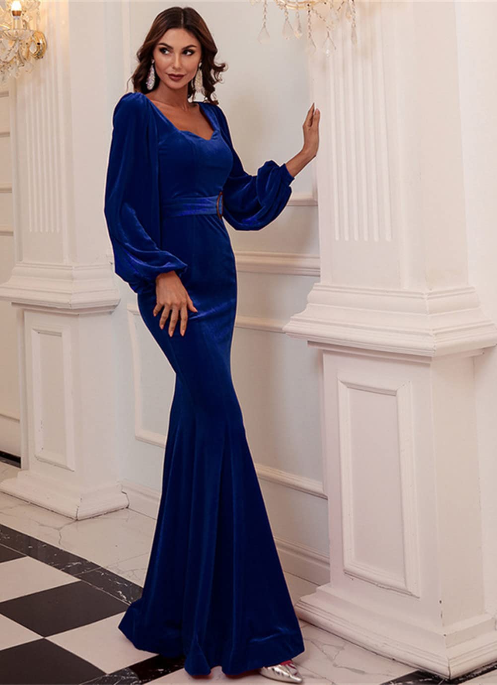 Emanni Women's Velvet Mermaid Evening Gown - Elegant Long Prom Dress for Parties, Weddings & Formal Events (Royal Blue) | Perfect for Homecoming, Cocktail Parties & Special Occasions
