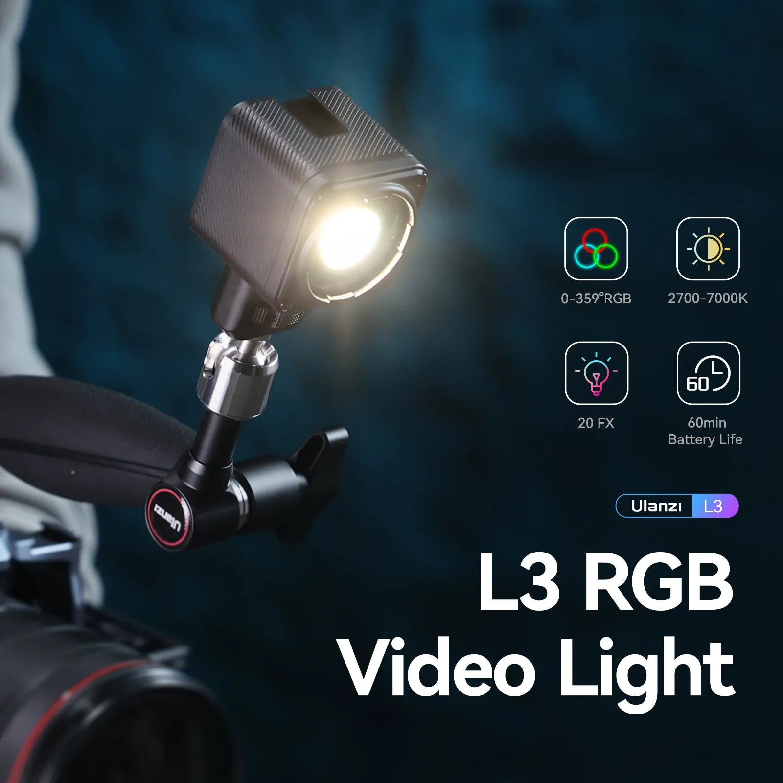 Ulanzi L3 RGB LED Video Light - 3200K-5600K Adjustable, 2600mAh Battery, Portable Lighting for YouTube, Vlogging, Photography, Live Streaming & Content Creation