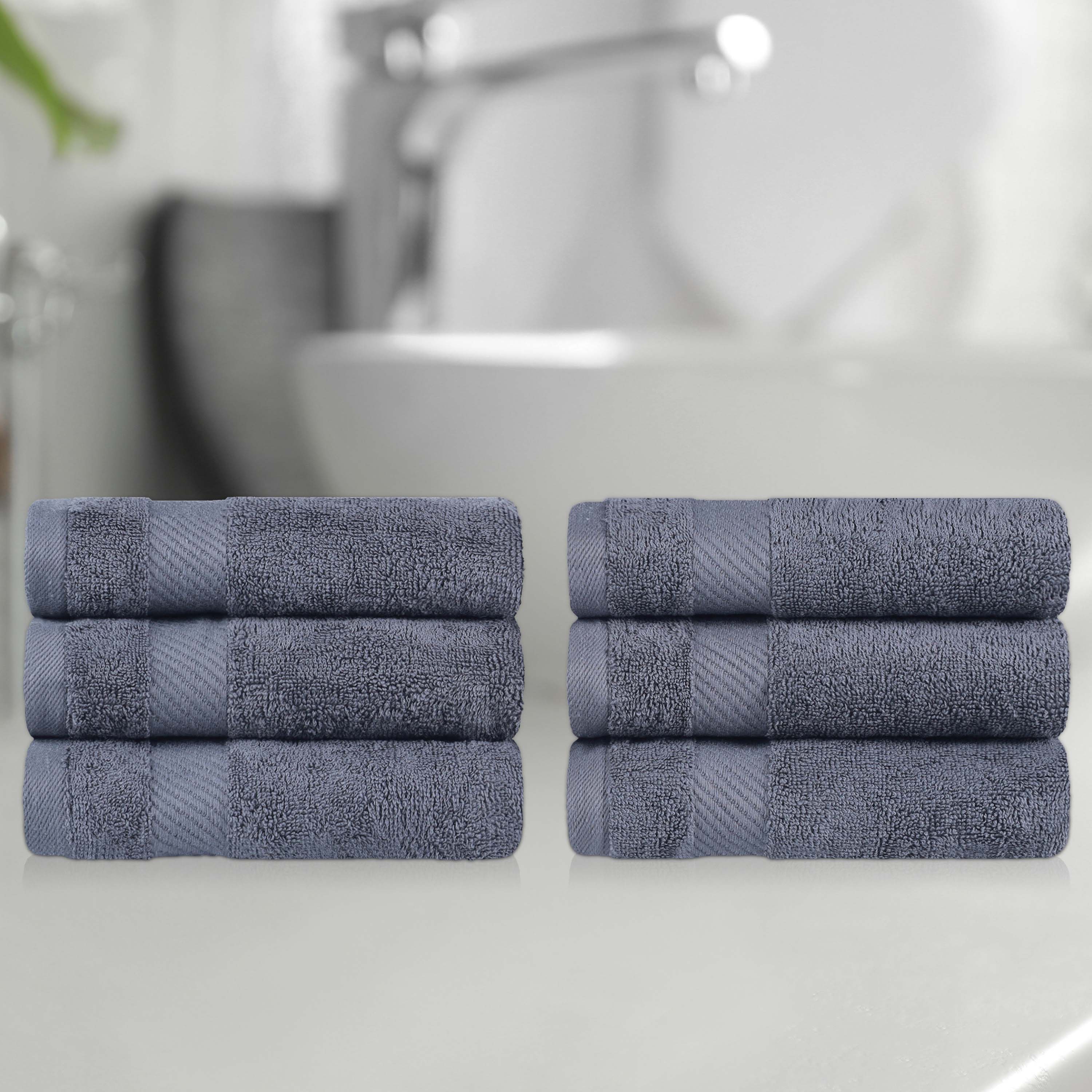 Premium 6-Piece Egyptian Cotton Hand Towel Set with Elegant Dobby Border - Soft & Absorbent for Bathroom, Kitchen, and Guest Use