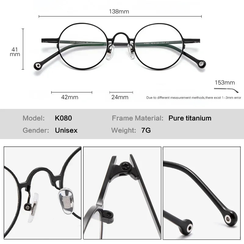 Aror Unisex Full Rim Round Titanium Eyeglasses Frame 494080 - Lightweight & Durable Eyewear for Men & Women | Perfect for Reading, Driving & Everyday Use