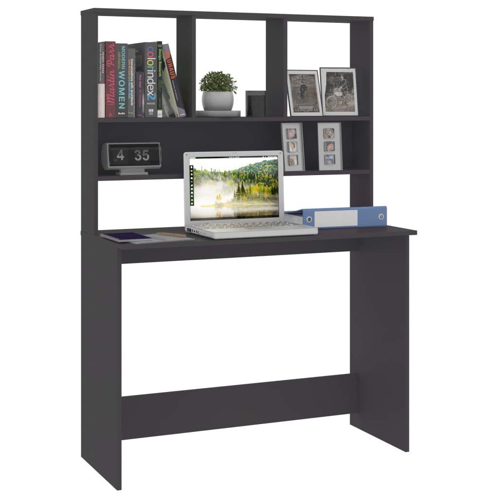 vidaXL Computer Desk with Bookshelves - Home Office Desk with Storage, Gray Engineered Wood - Perfect for Living Room, Bedroom & Small Space Workstations