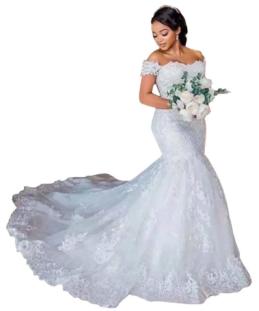 Elegant Off-Shoulder Lace Mermaid Wedding Dress for Bride – Long Sleeve Bridal Gown for Women – Perfect for Beach, Church, and Formal Wedding Ceremonies