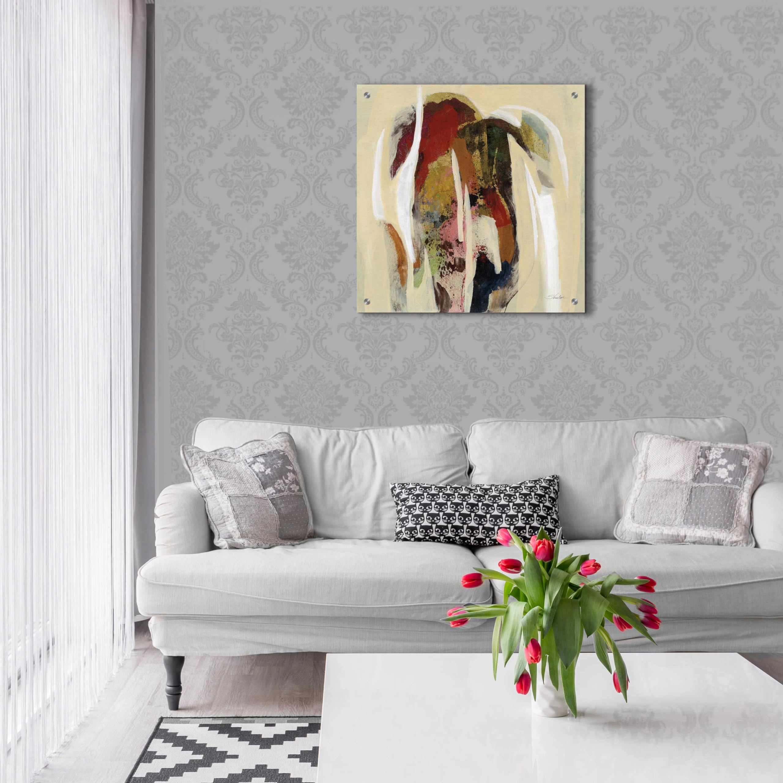 Silvia Vassileva Terracotta Tile II Acrylic Glass Wall Art - 24x24 Inches Modern Abstract Painting for Living Room, Bedroom & Office Decor