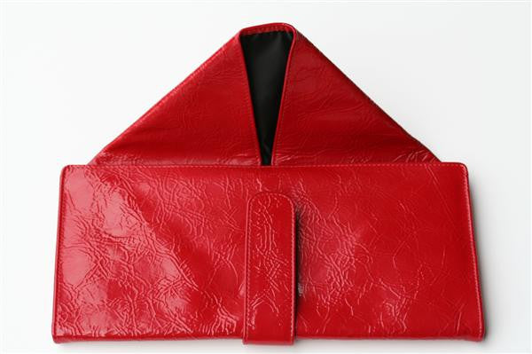Premium Large Leather Envelope Wallet in Patent Red - Perfect for Business, Travel & Everyday Use